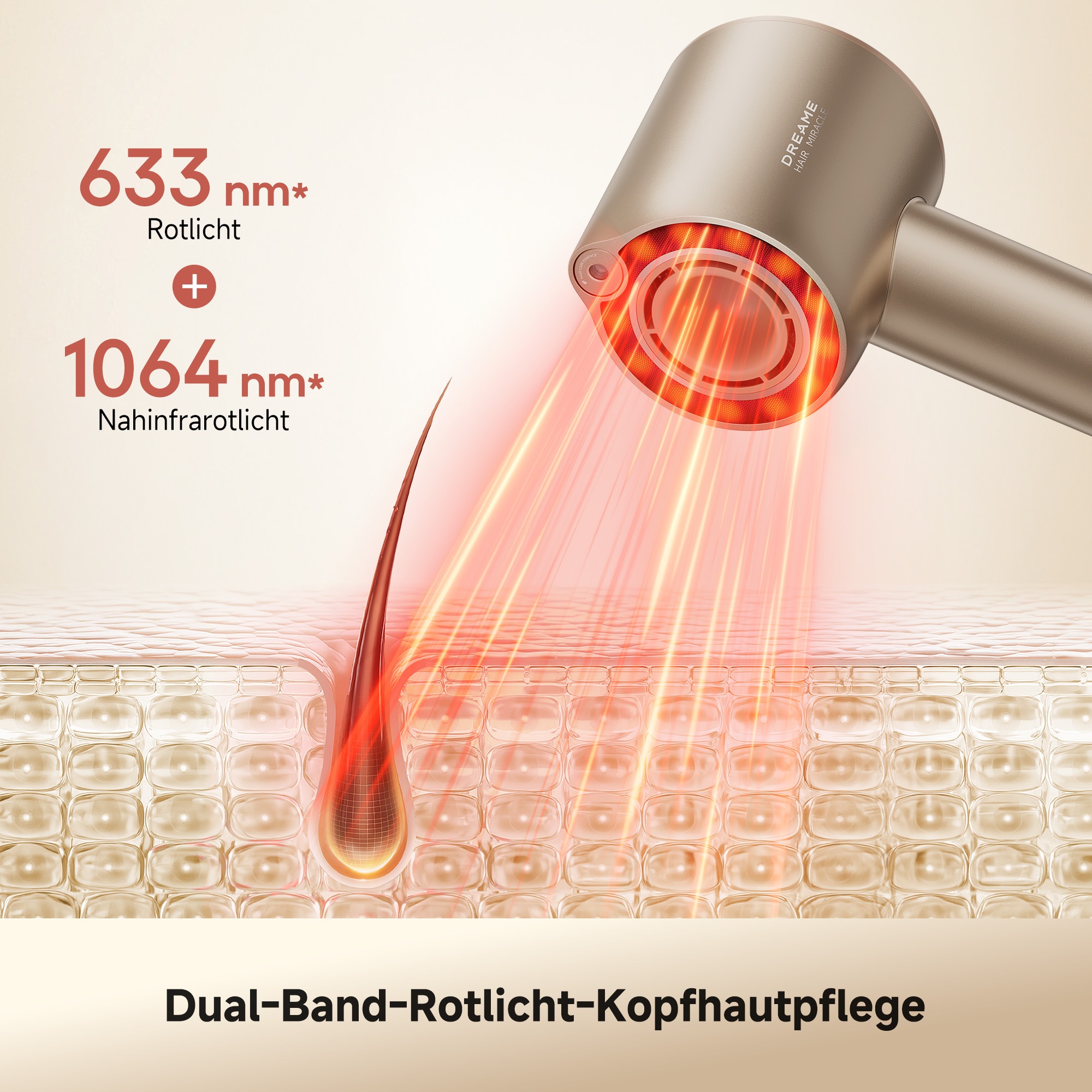 Dreame »Miracle Essence« 1.600 W 2 Aufsätze Essenz-Mikronebel, Rotlichtpflege, Anti-Frizz-Ionen