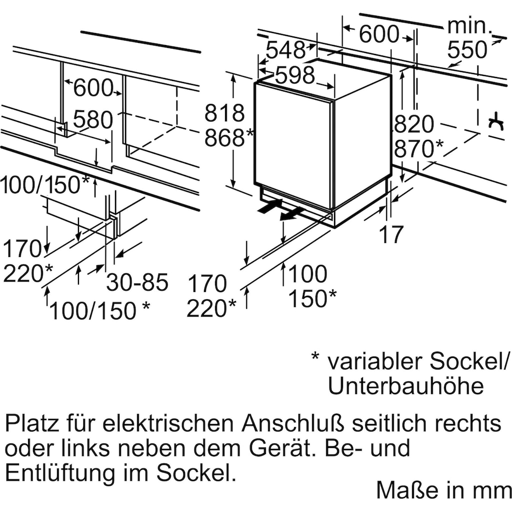 SIEMENS Einbaukühlschrank »KU15LAFF0«, KU15LAFF0, 82 cm hoch, 59,8 cm breit