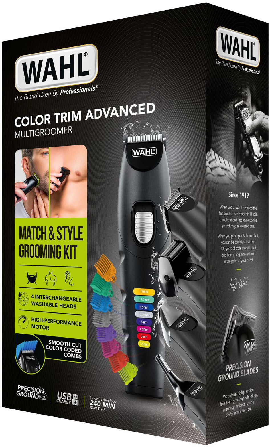 Wahl Multifunktionstrimmer »Color Trim Advanced«, 13 Aufsätze, Farbcodierte Aufsteckkämme, Lithium-Ionen-Technologie, USB Aufladung