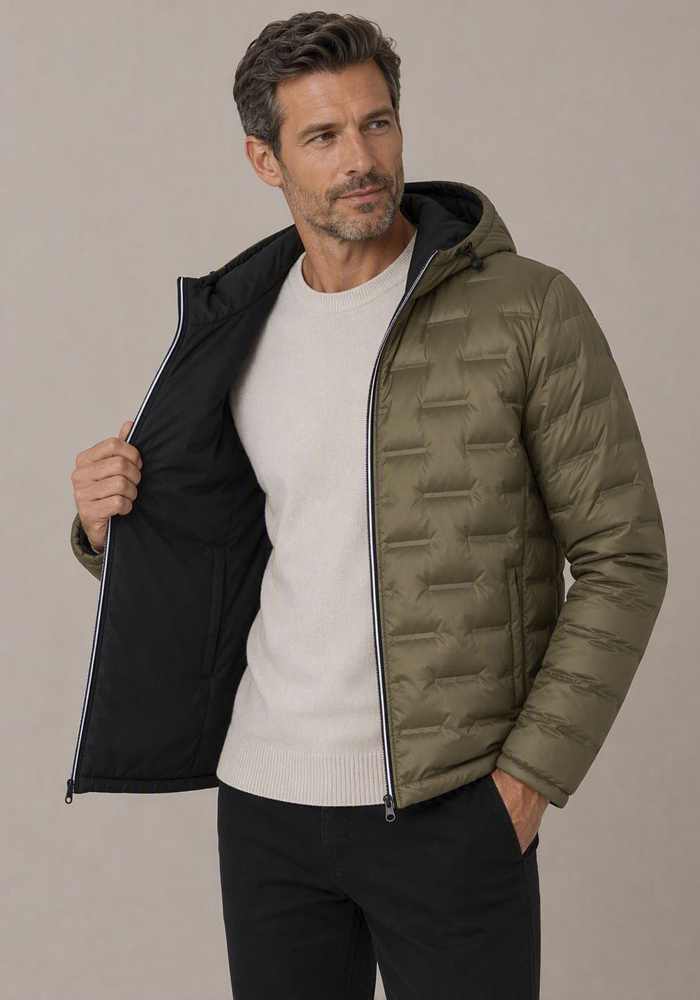 Man's World Wendejacke mit Kapuze 2- in-1 Jacke  beidseitig zu tragen von einer Seite gesteppt