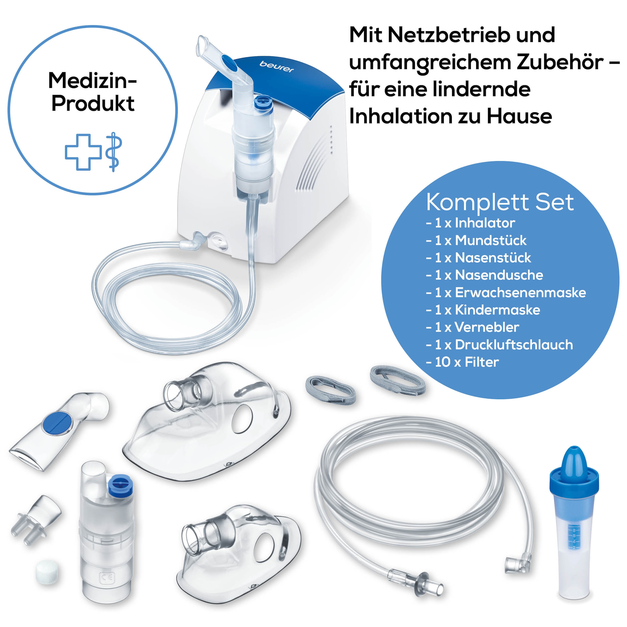 BEURER Inhalationsgerät »IH 26 mit kurzer Inhalationszeit dank extra hoher Verneblungsleistung«, Zur Behandlung der oberen und unteren Atemwege, wie z.B. bei Asthma