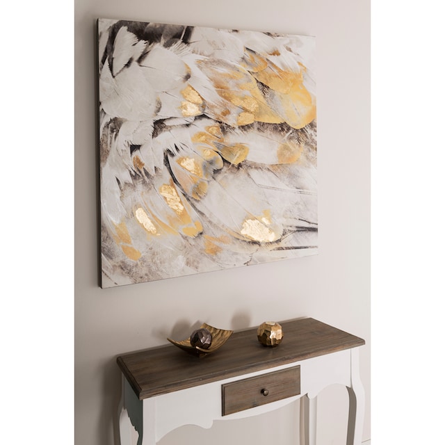 Home affaire Ölbild »Feder, goldfarben«, Gemälde, 100x100 cm, Wohnzimmer  kaufen im OTTO Online Shop