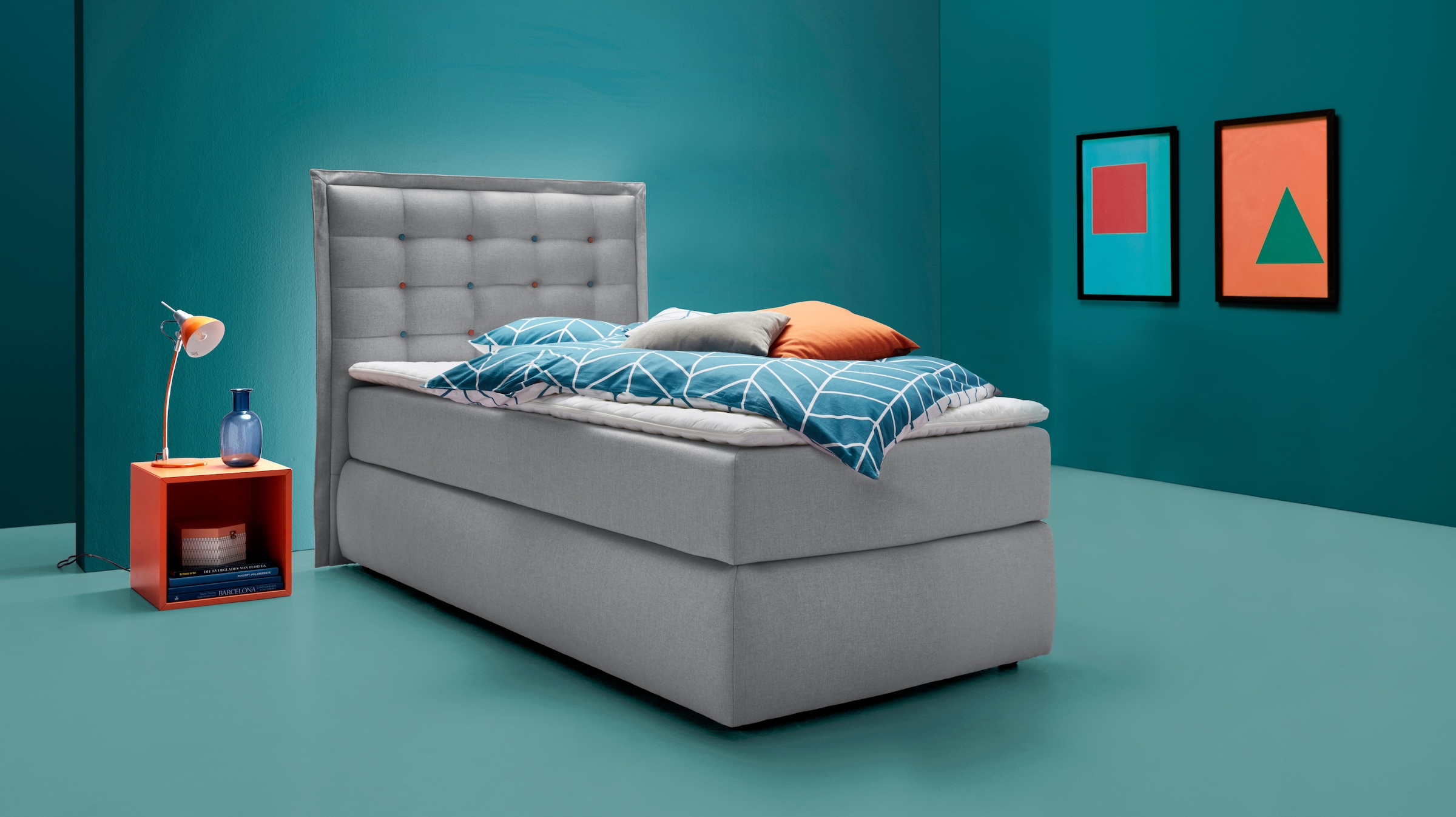 Home affaire Boxspringbett »Sagres« Kopfteil mit 2farbiger Flatterbiese und zweifarbigen Knöpfen