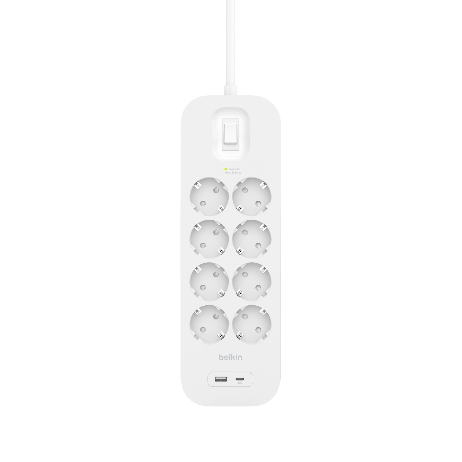 Belkin Steckdosenleiste »8-Fach Steckdosenleiste mit USB-A + USB-C Port, 900J, 18 W, 2 Meter«, 10-fach, (Ein- / Ausschalter Überspannungsschutz Kabellänge 2 m)