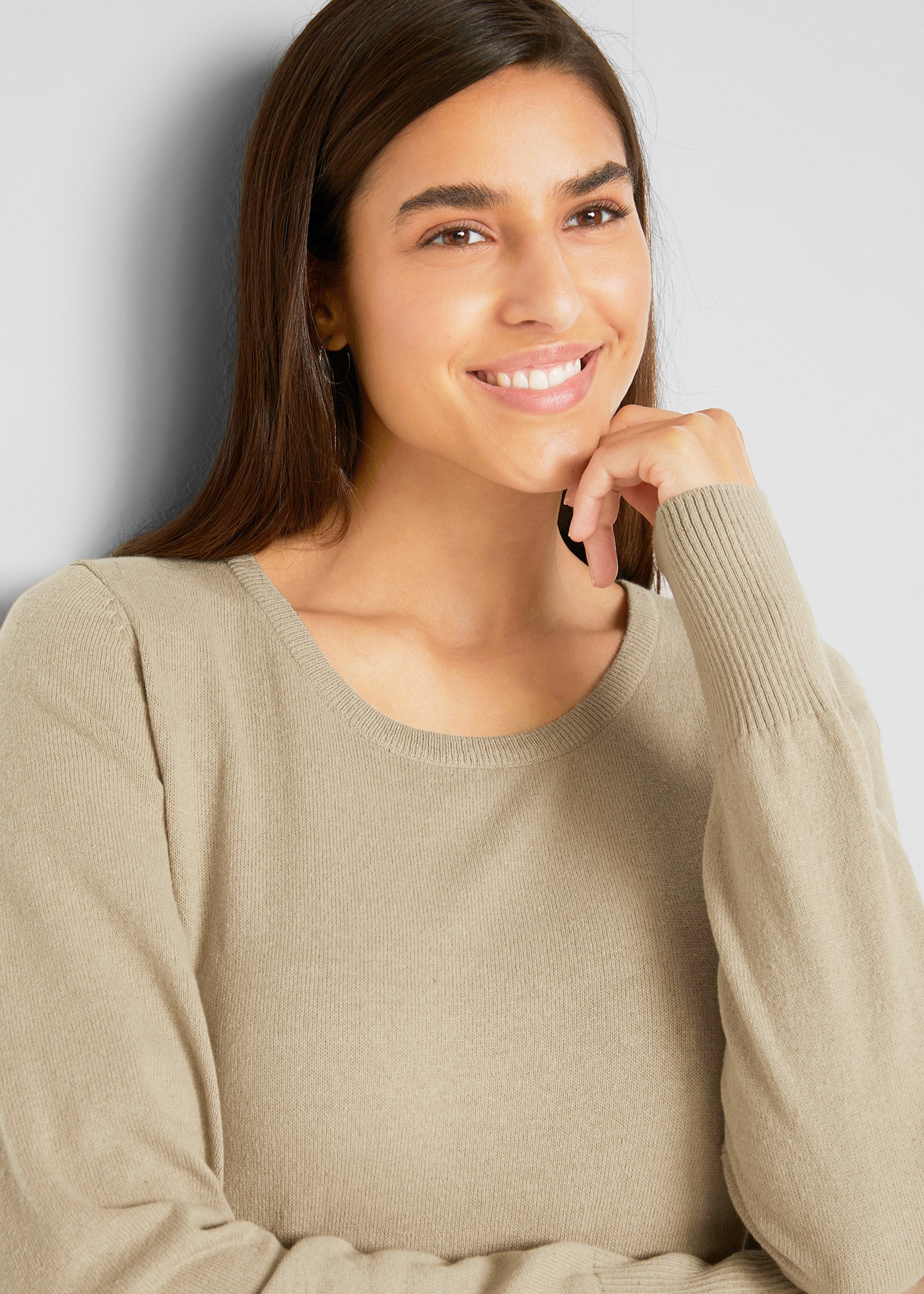 bonprix Strickpullover aus Baumwollmischung, ohne Verschluss und Kragen, Slim Fit Passform