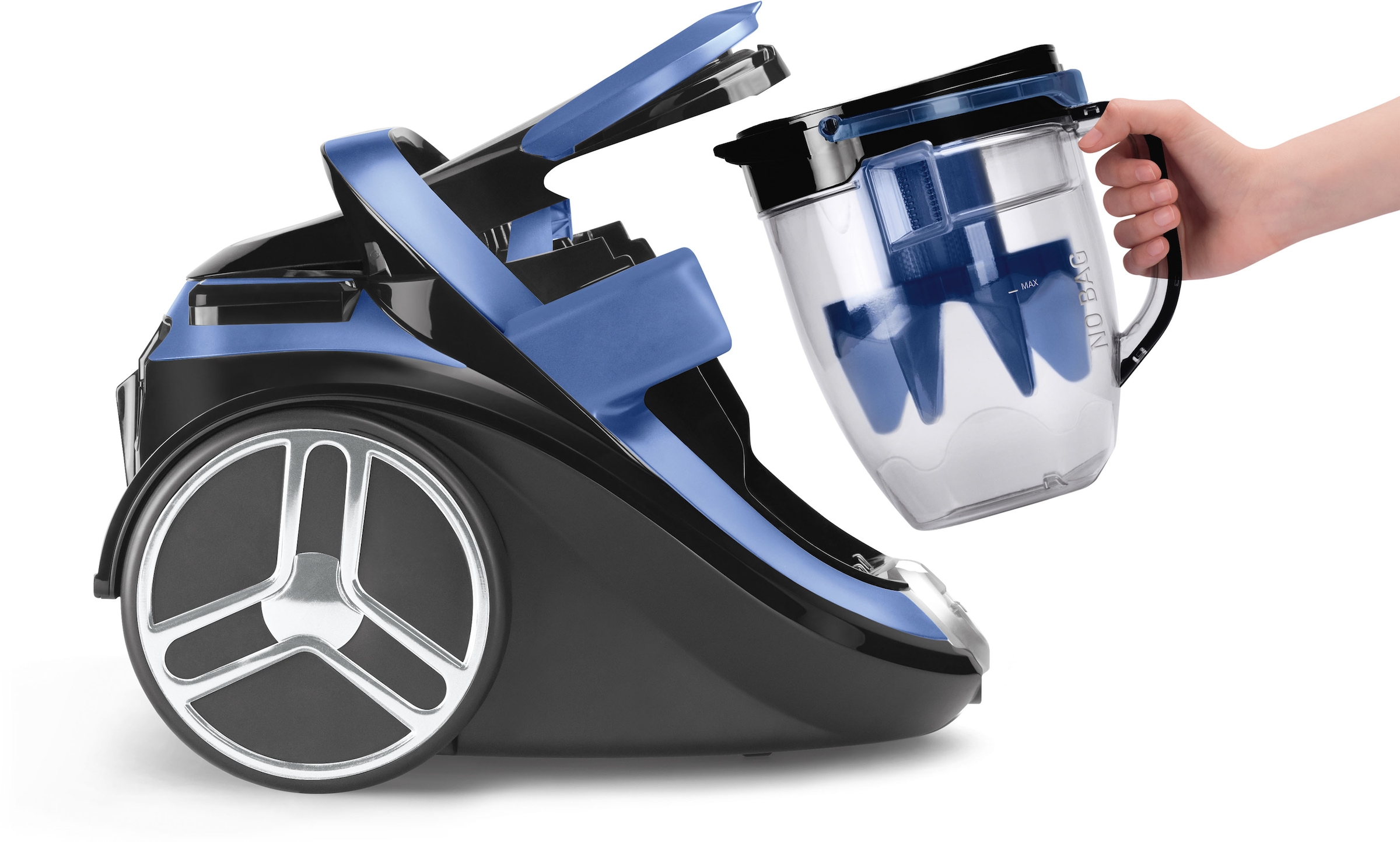 Rowenta Bodenstaubsauger »Silence Force Cyclonic Animal, beutellos, 550 W, Zyklon-Technologie,«, 550 W, beutellos, 2,5L Staubbehälter, Tragegriff, kompakt & leise, schwarz/blau, RO7690