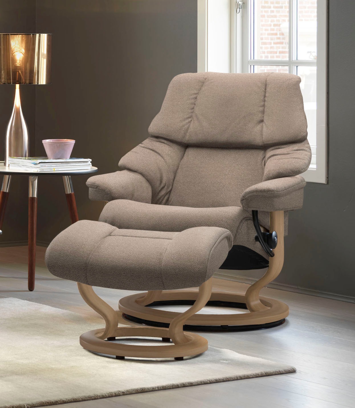 Stressless® Relaxsessel »Reno«, (Set, Relaxsessel mit Hocker), mit Hocker, mit Classic Base, Größe S, M & L, Gestell Eiche