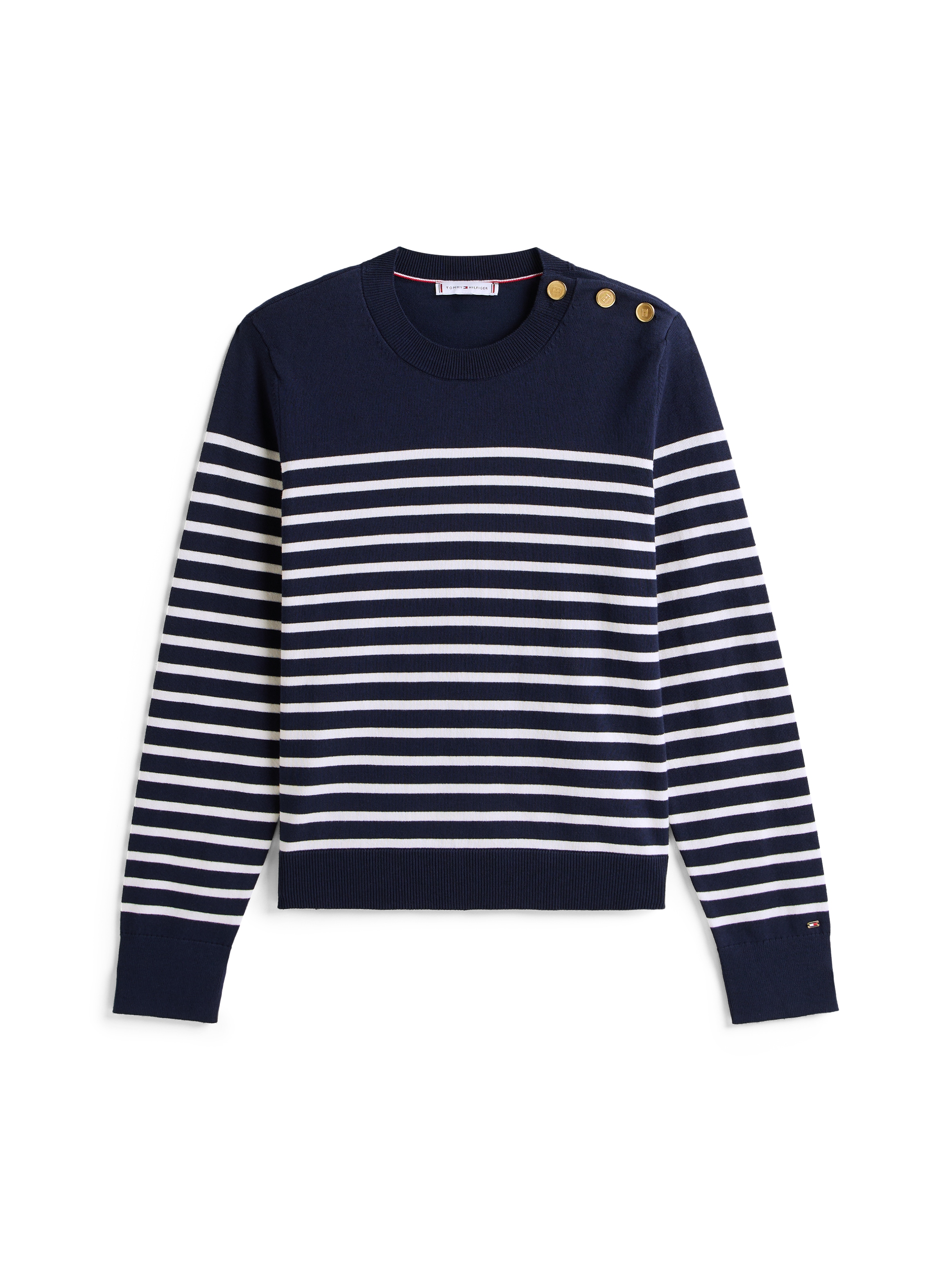 Tommy Hilfiger Strickpullover »CO JERSEY MID GG LS GOLD BTN SWT«, mit goldfarbenen Knöpfen