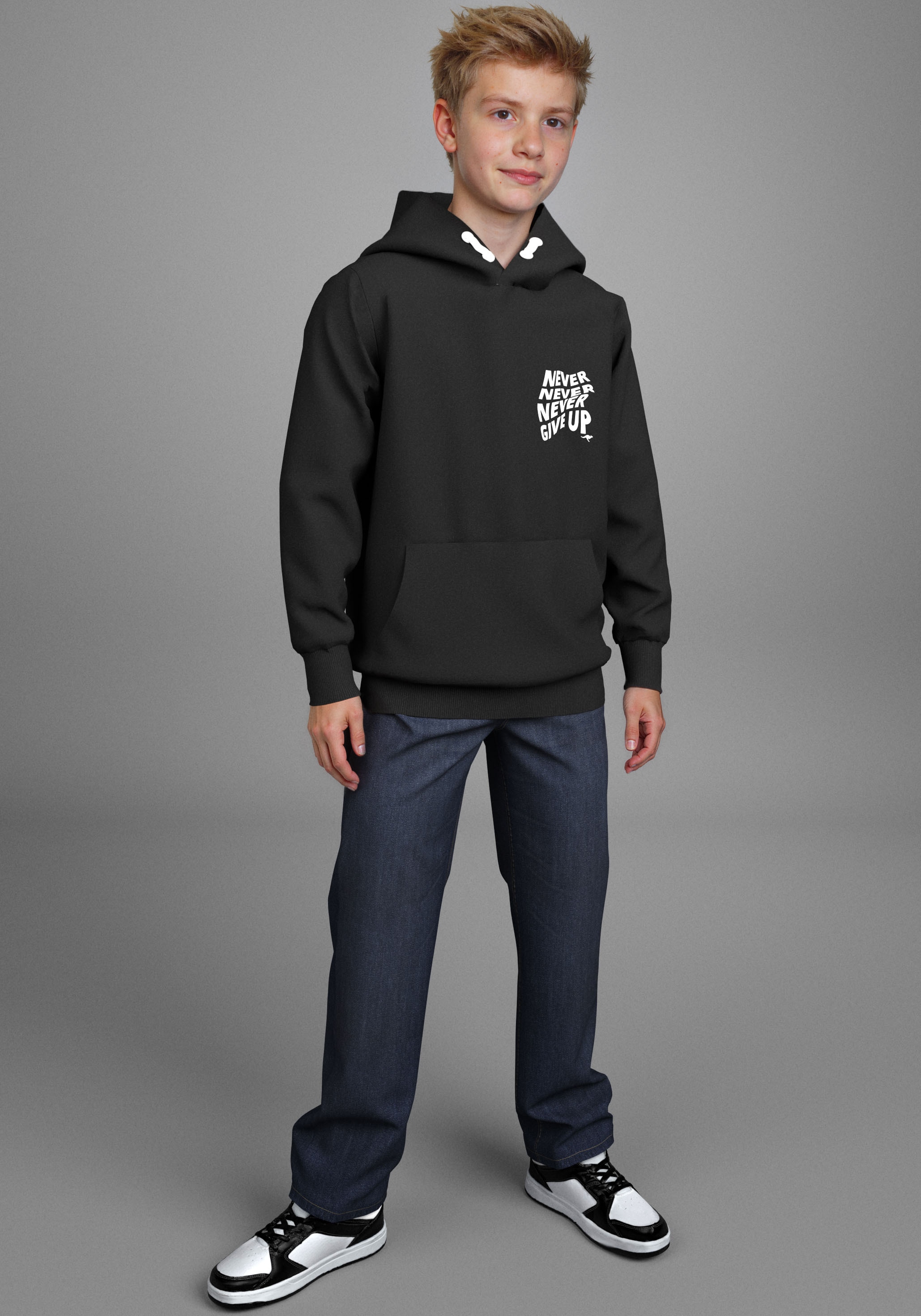 KangaROOS Kapuzensweatshirt »Spruch: NEVER GIVE UP«, Sweatshirt mit großem Rückendruck