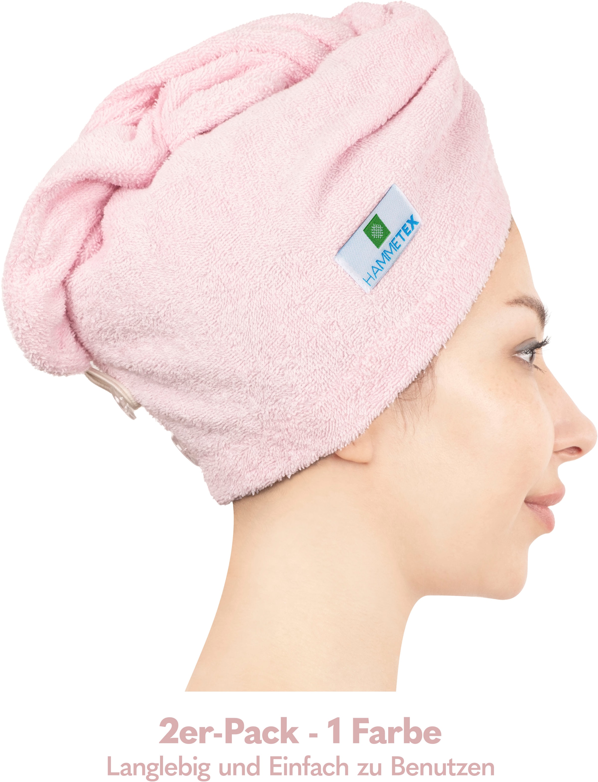 HAMMETEX Turban-Handtuch »2er Set Haarturban Damen, 100% Baumwolle, Flauschig & Schnelltrocknend«, (Set, 2 St., 2), Uni-Farben, weich