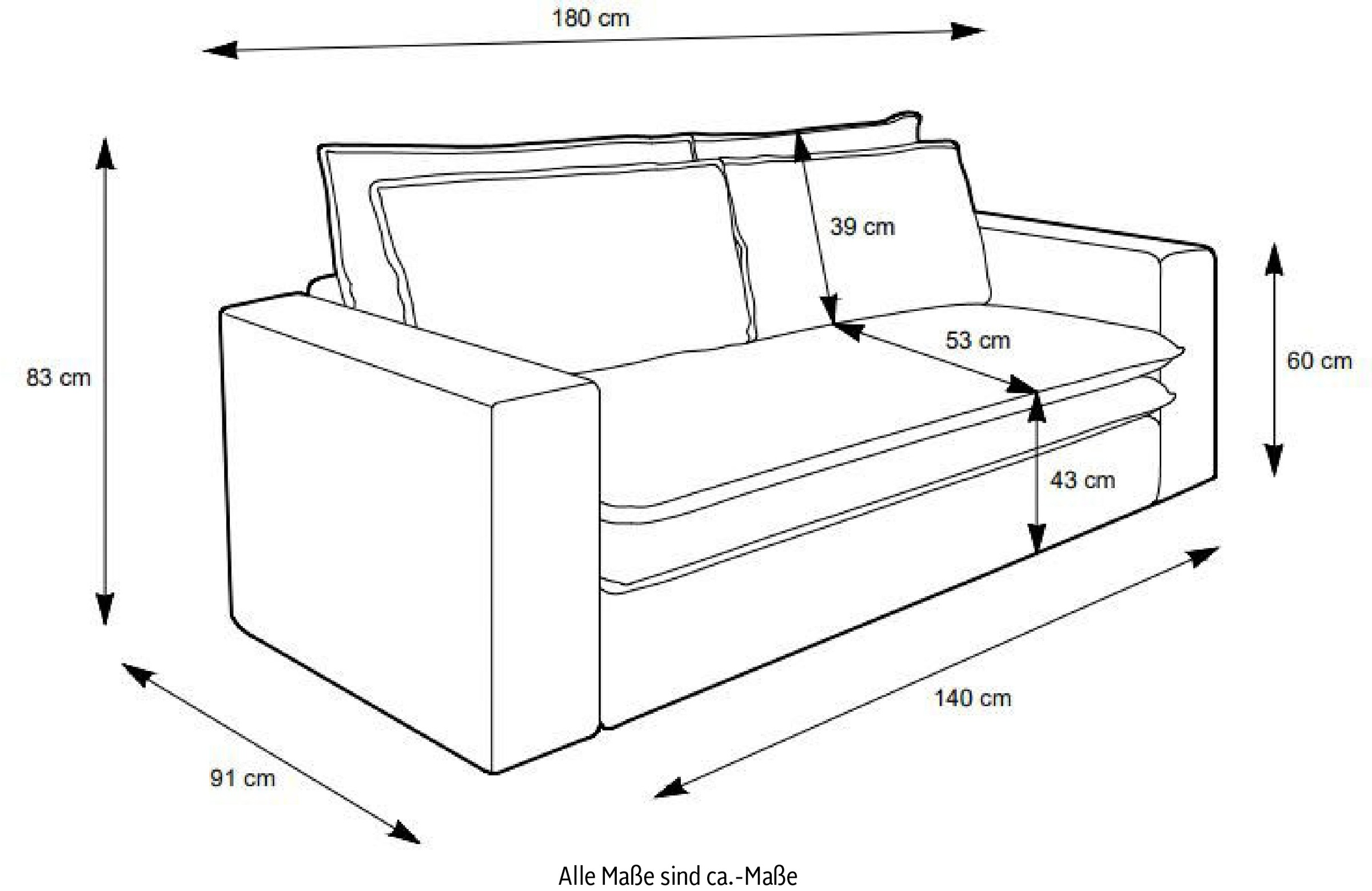 Places of Style Sitzgruppe »PIAGGE«, (2 tlg.), 2-Sitzer-Sofa und Hocker klein im Set