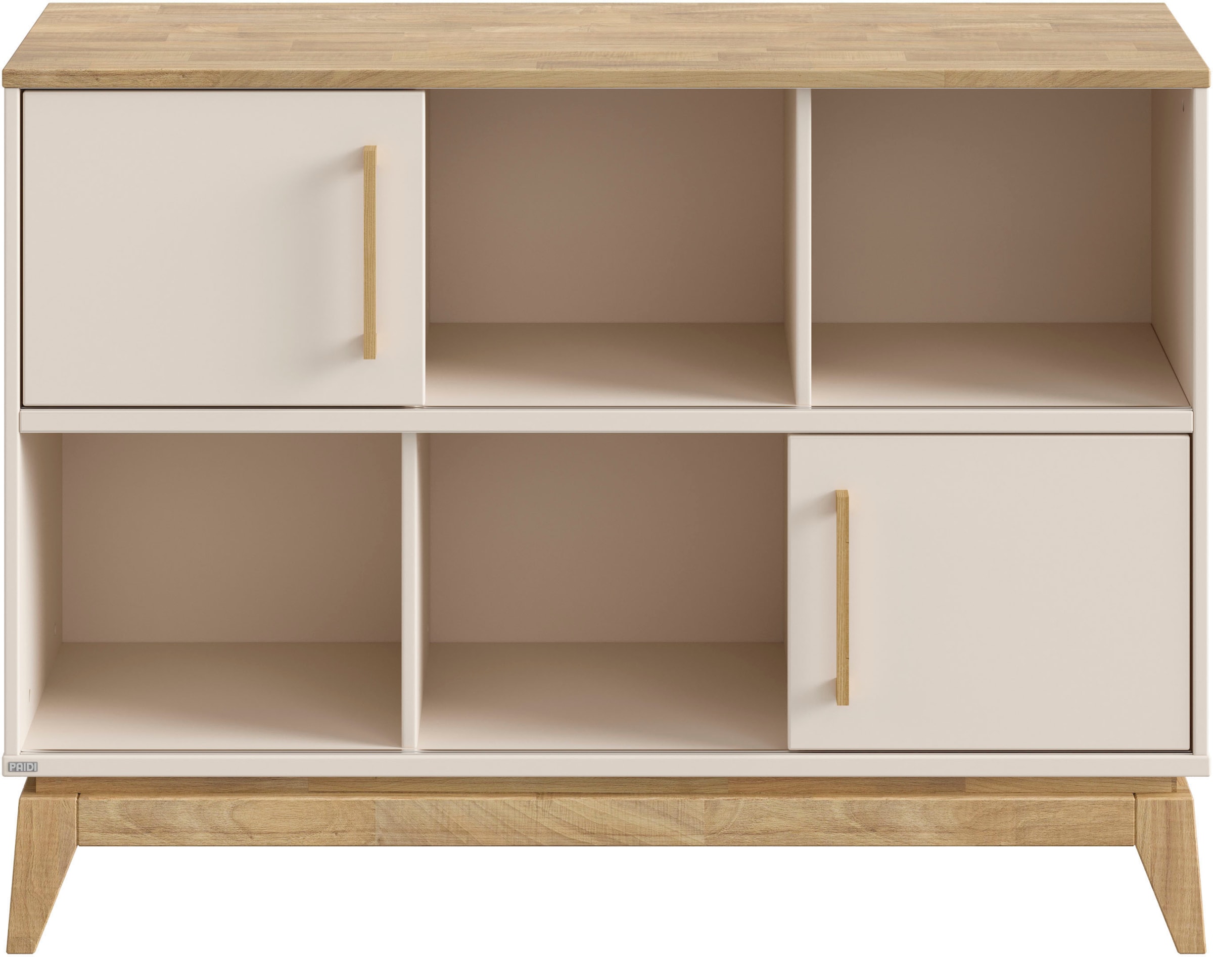 PAIDI Sideboard »STIENE in Beige oder Grau, 6 Fächer und 2 Schiebetüren mit Soft-Close« B/H/T ca. 124/91/40cm,  stabiles Regal mit Massivholz, Standregal, geprüfte Qualität
