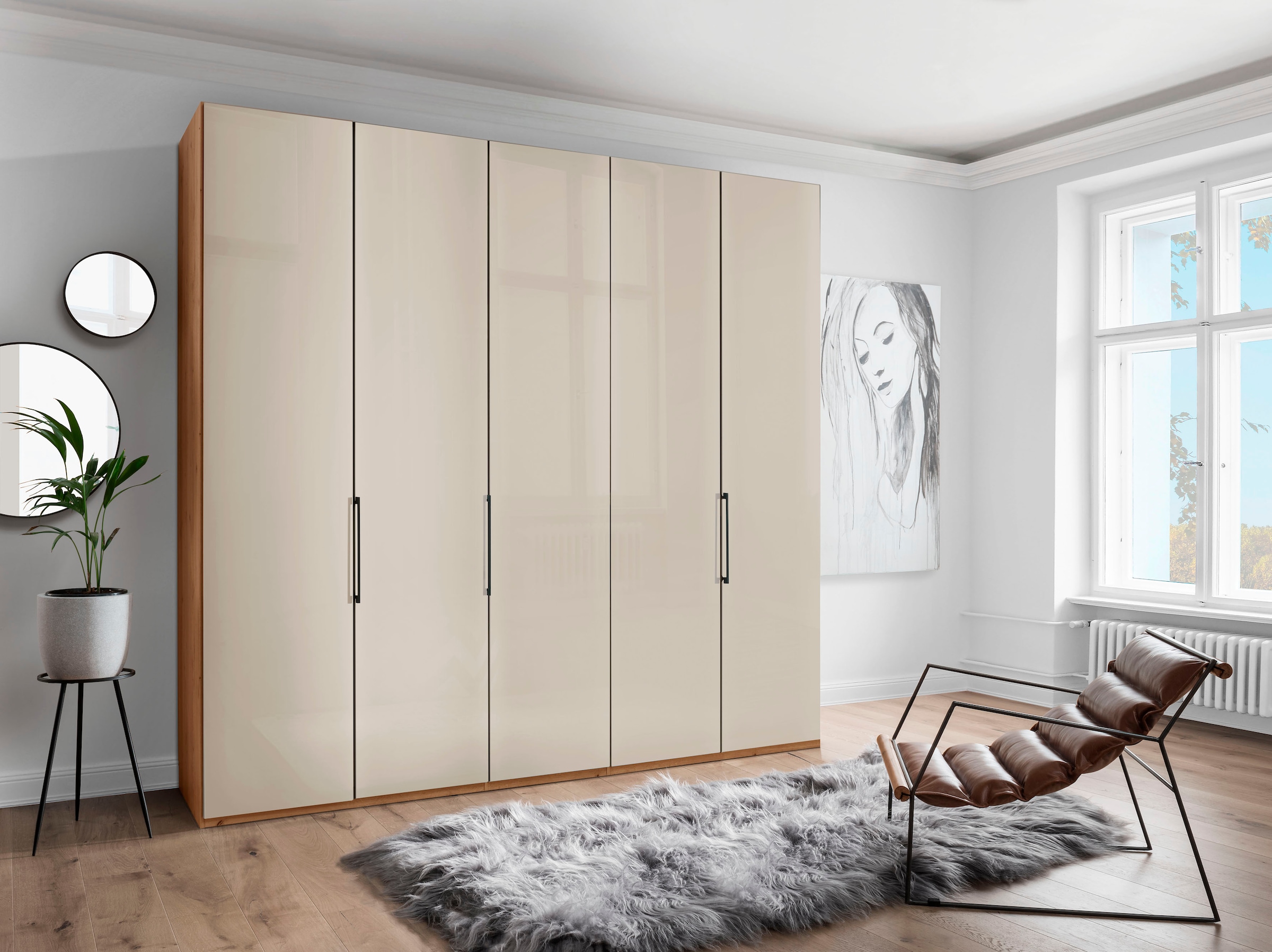 WIEMANN Drehtürenschrank »Monaco, Kleiderschrank, Schrank, Wäscheschrank, mit edler Glasfront« 2 Breiten, 2 Höhen 216/236 cm auswählbar, MADE IN GERMANY,  hochwertigen Beschläge inkl. Türdämpfung, variable Inneneinteilung