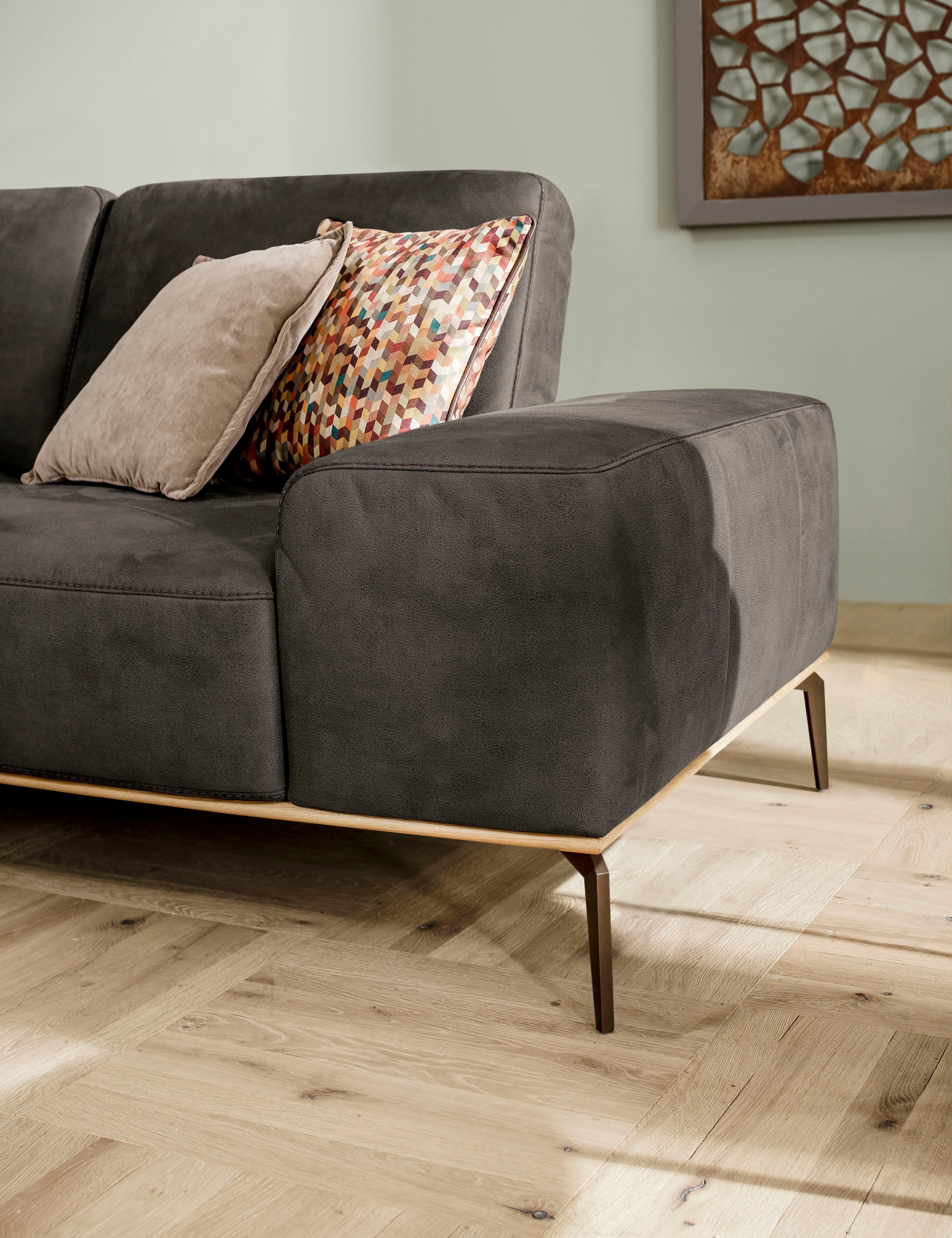 W.SCHILLIG Ecksofa »run, Designsofa mit tollem Sitzkomfort, bequem, L-Form«, mit Holzsockel, Füße in Bronze pulverbeschichtet, Breite 279 cm