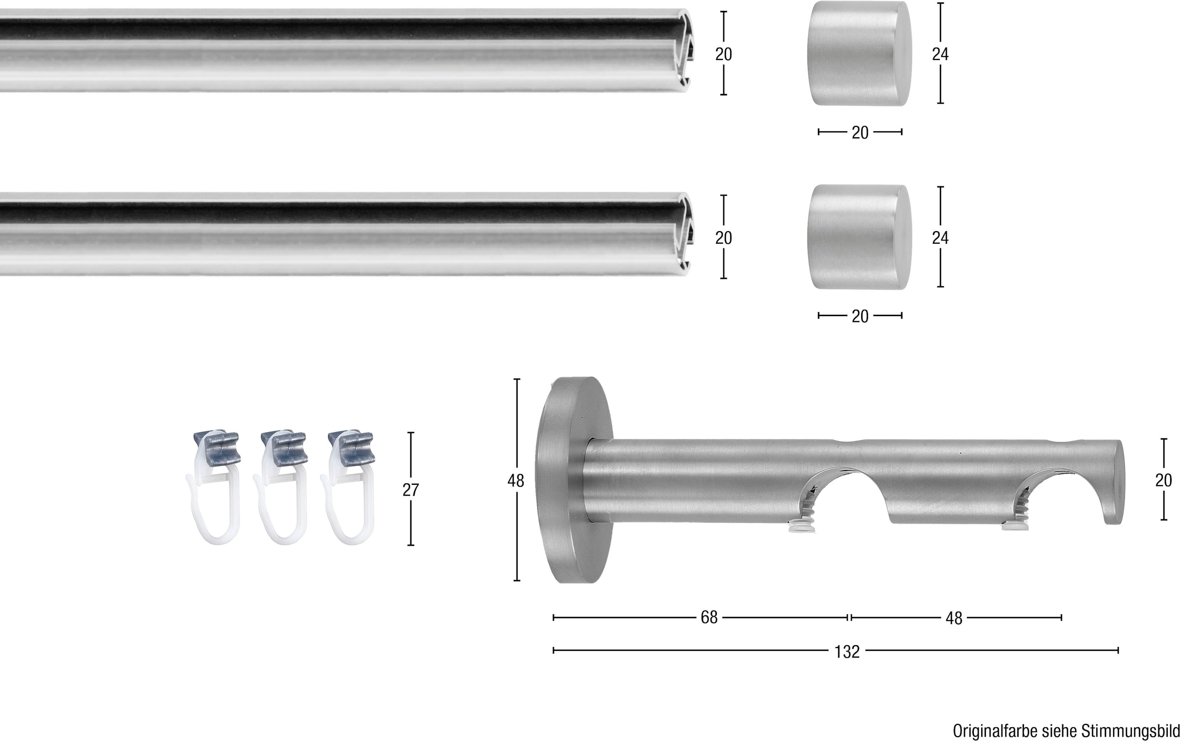 GARESA Gardinenstange Aluminium »EASY«, Kappe, verlängerbar, OTTO Vorhanggarnitur, Wunschmaßlänge, Wandmontage, bei 1 läufig-läufig