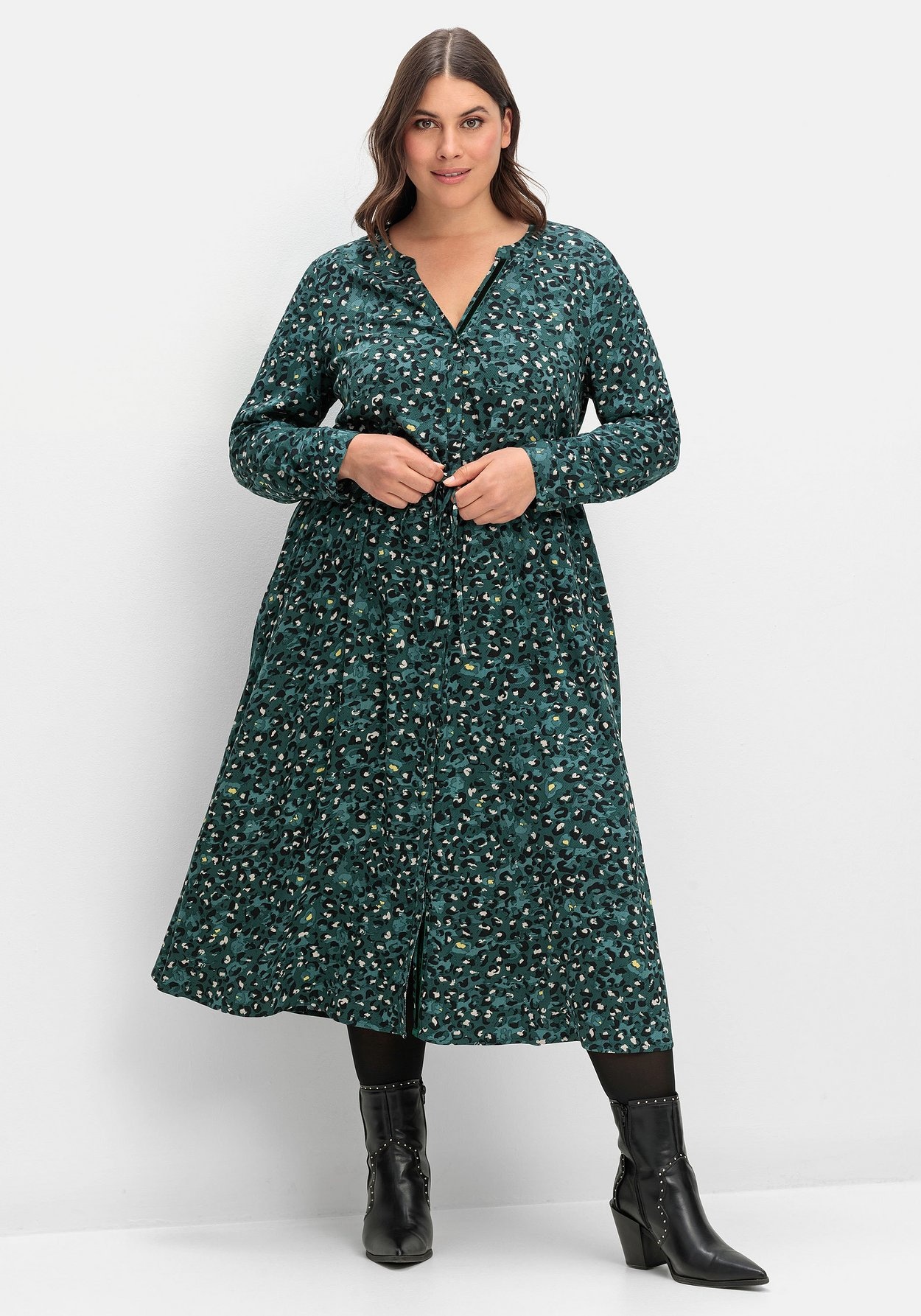 Sheego Blusenkleid »Midikleid mit Knöpfen und Taillen-Tunnelzug«