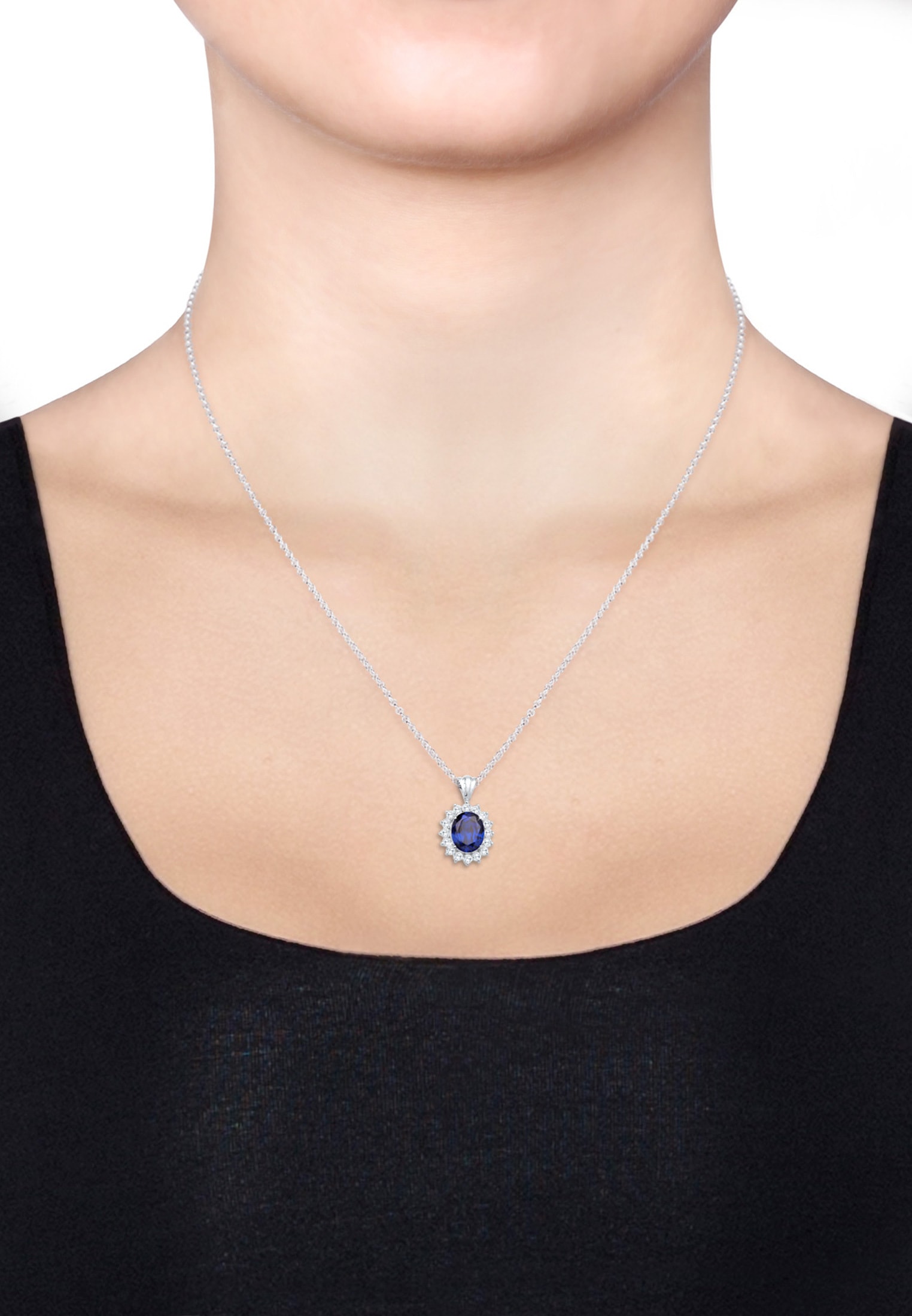 Elli Ohrring und Ketten Set »Schmuckset Zirkonia Synthetischer Saphir Blau 925 Sterling Silber«