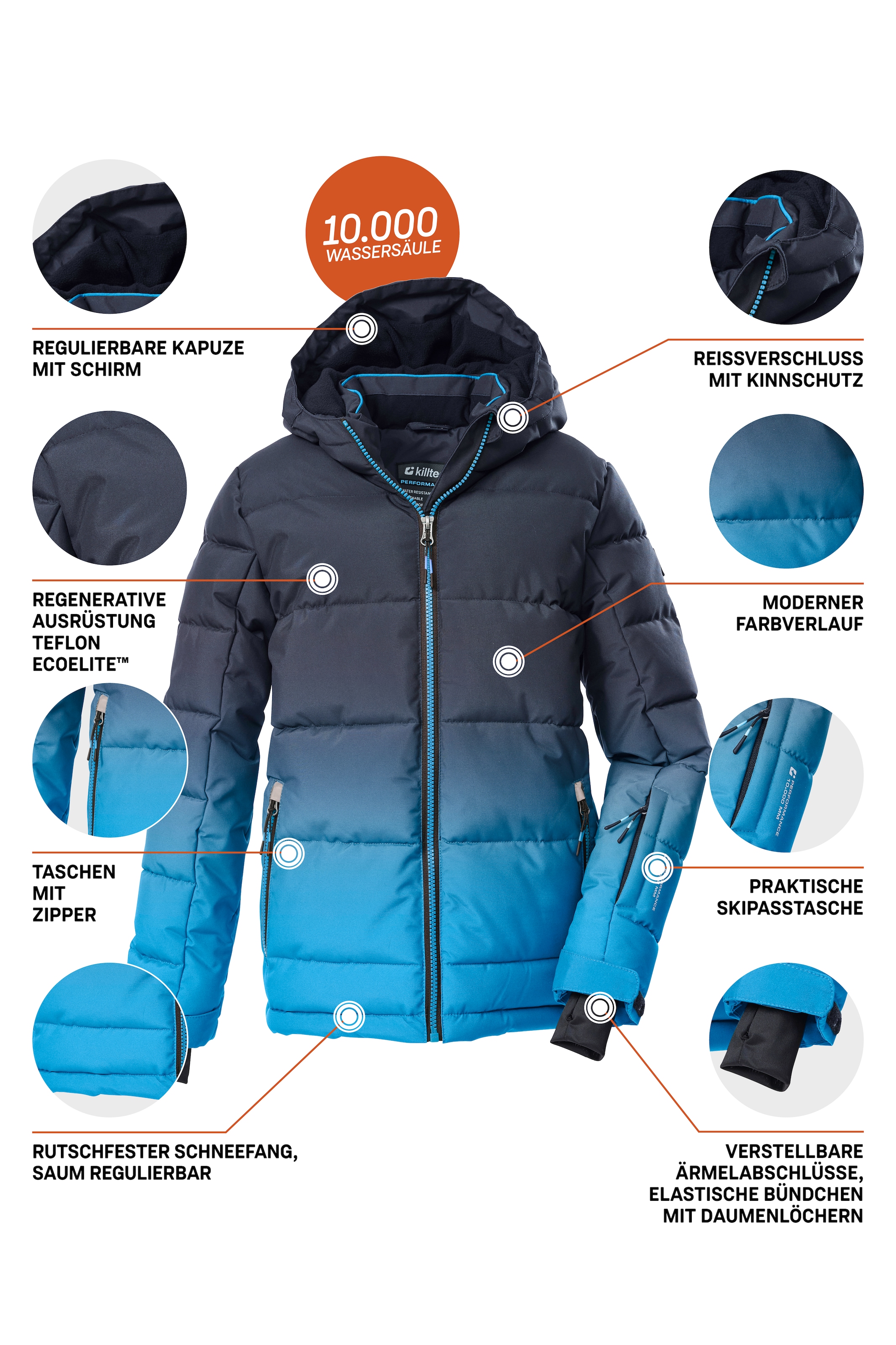 Killtec Skijacke »KSW 382 BYS QLTD JCKT« mit Kapuze für Jugendliche, winddicht, wasserabweisend, atmungsaktiv