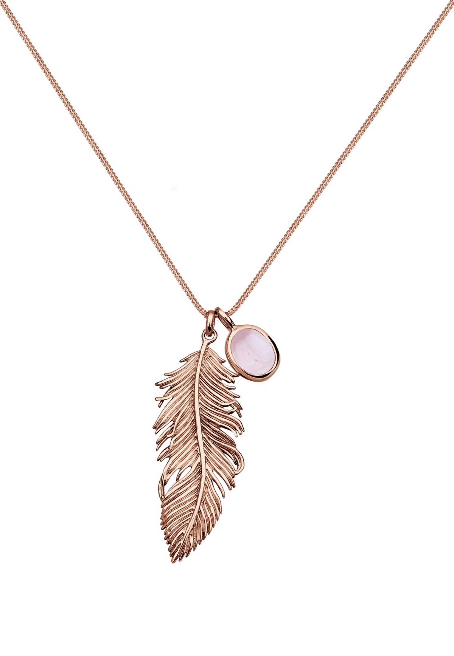 Elli Lange Kette »Halskette Feder Quarz Rose 925 Sterling Silber Rosegold«