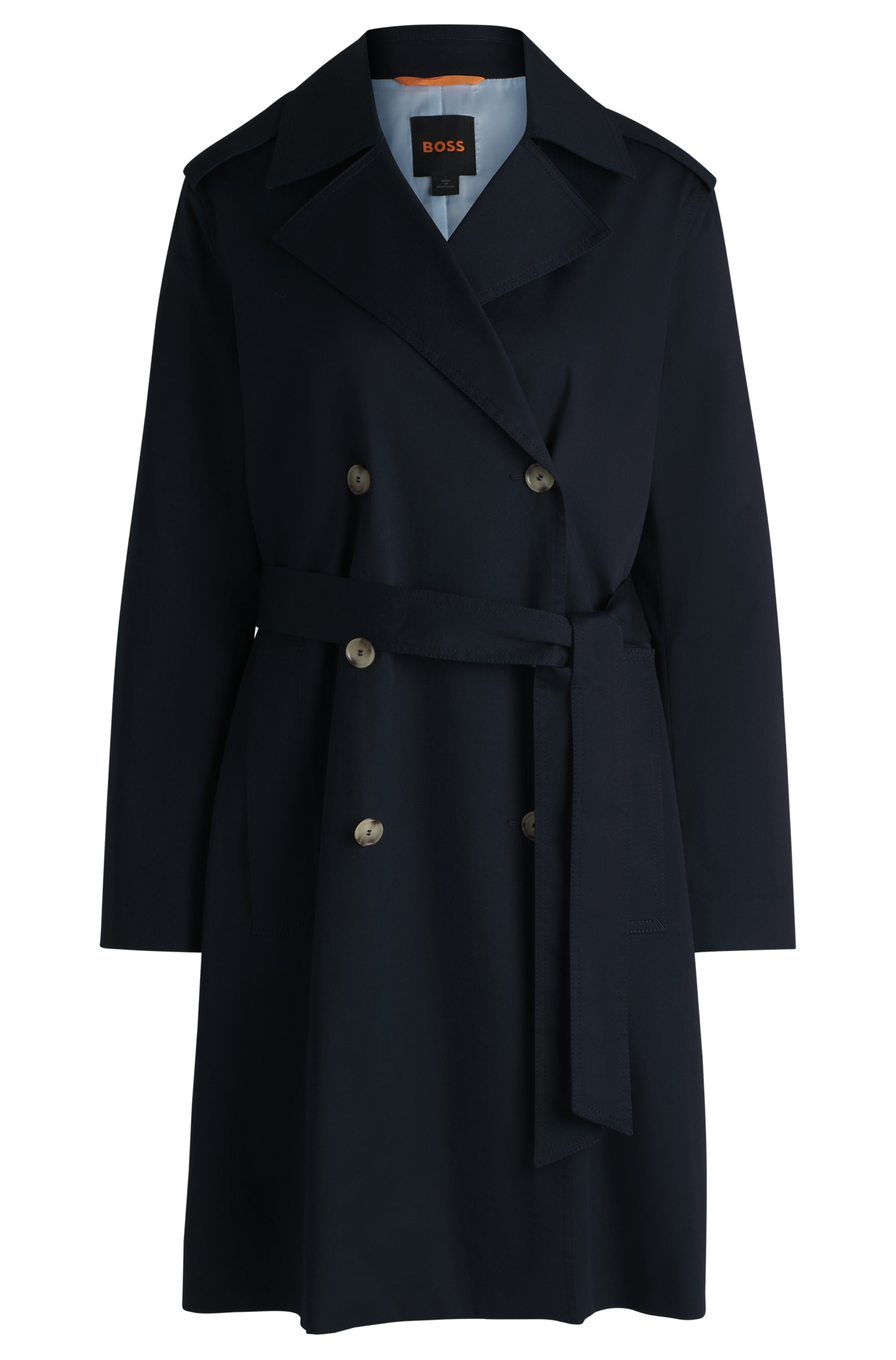 BOSS ORANGE Kurzmantel »Cotrench Premium Damenmode«, mit Schulterriegeln und Taillengürtel, klassischer Trenchcoat