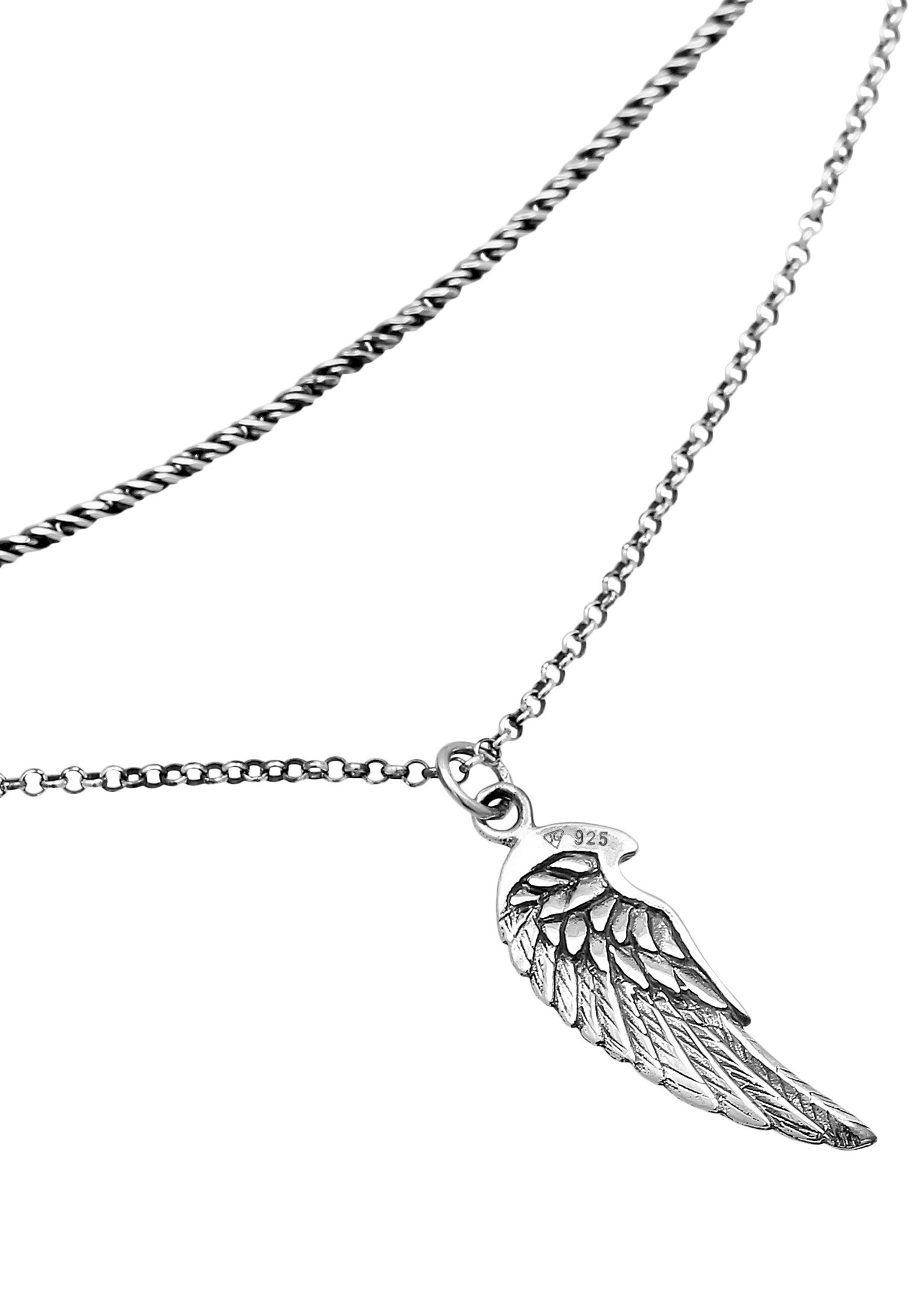 Kuzzoi Kette mit Anhänger »Halskette Herren Layer Kordel Erbskette Flügel 925 Silber«