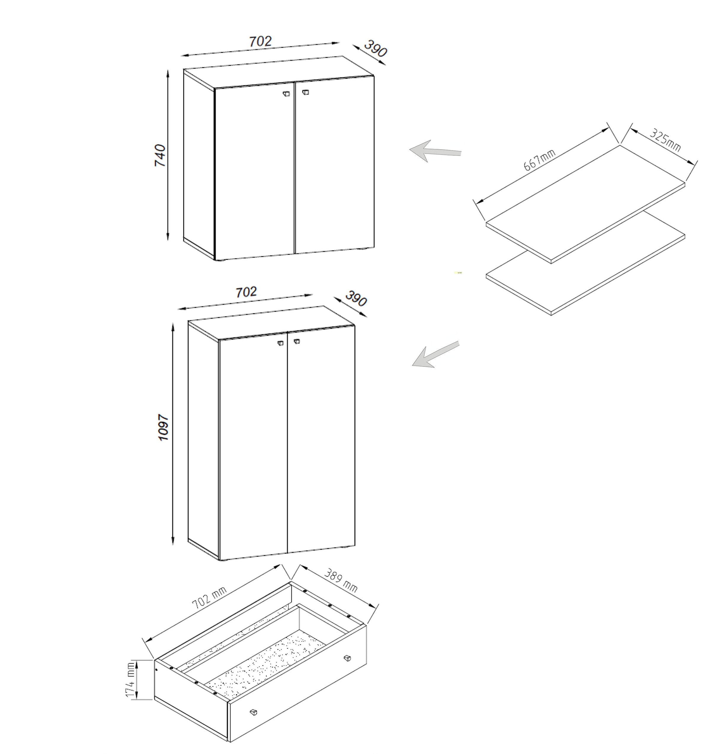 VCM Schuhschrank »VCM Holz-Schuhschrank | Maße: H. 200 x B. 70 x T. 39 cm| Allzweckschrank | 5 Fächer | 4 Drehtüren | extra Schublade¿ Lona«, (1 St.)