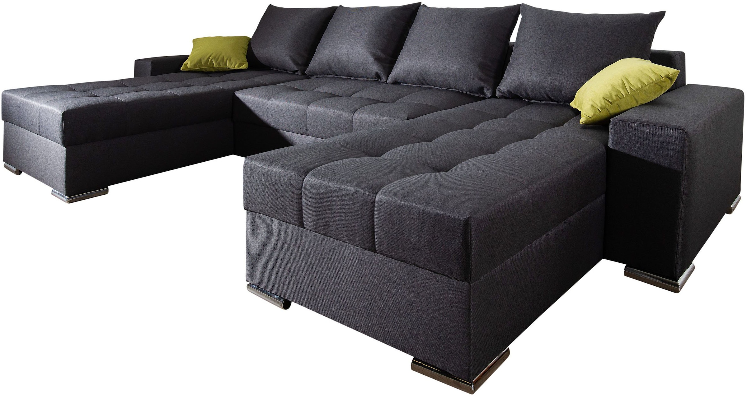 COLLECTION AB Wohnlandschaft »XL-Josy U-Form, Breite 313 cm, Flachgewebe, Struktur, Kunstleder«, inkl. Bettfunktion, Bettkasten, mit 4 gleich großen Rückenkissen