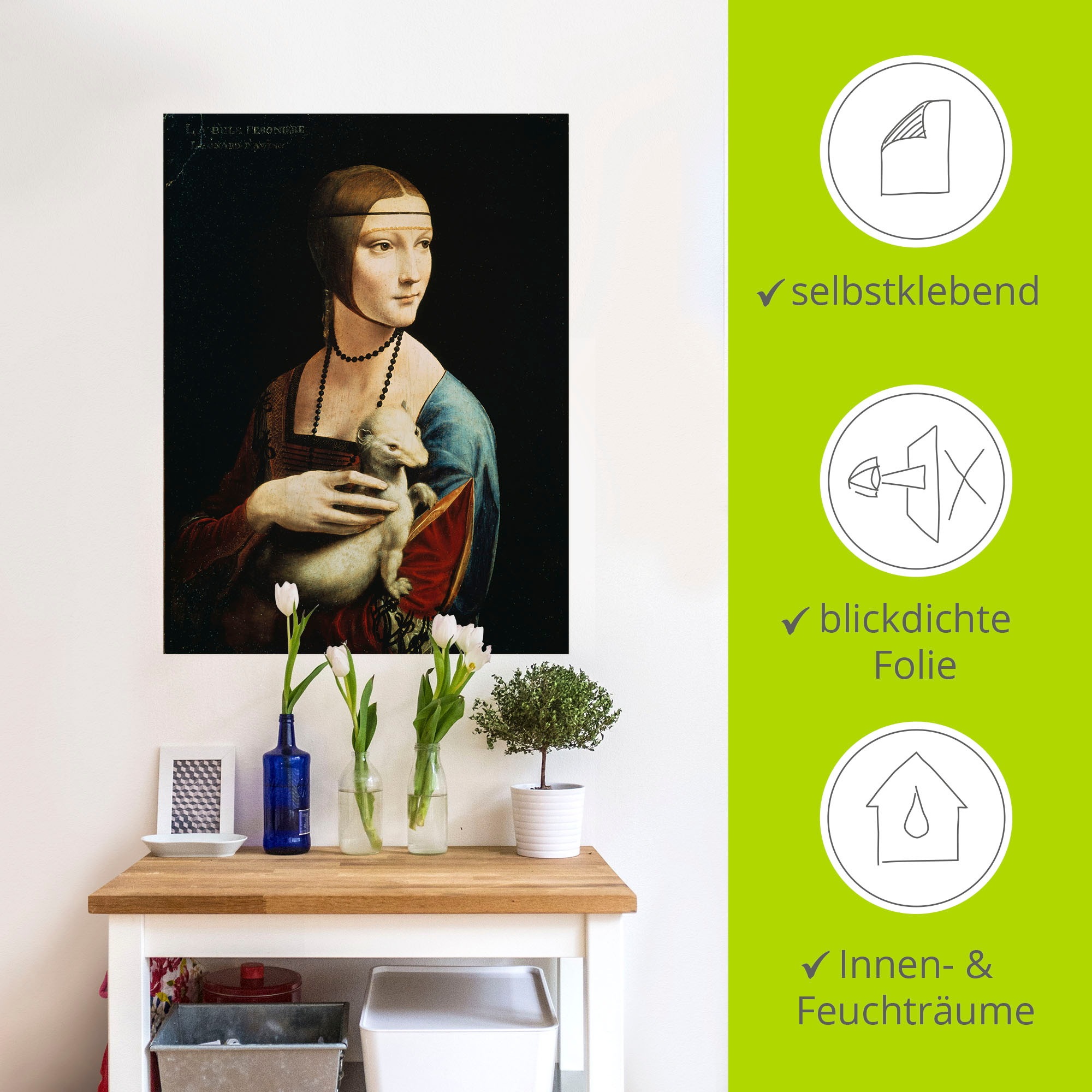 Artland Wandbild »Dame mit dem Hermelin Porträt«, Frau, (1 St.), als Leinwandbild, Poster, Wandaufkleber in verschied. Größen