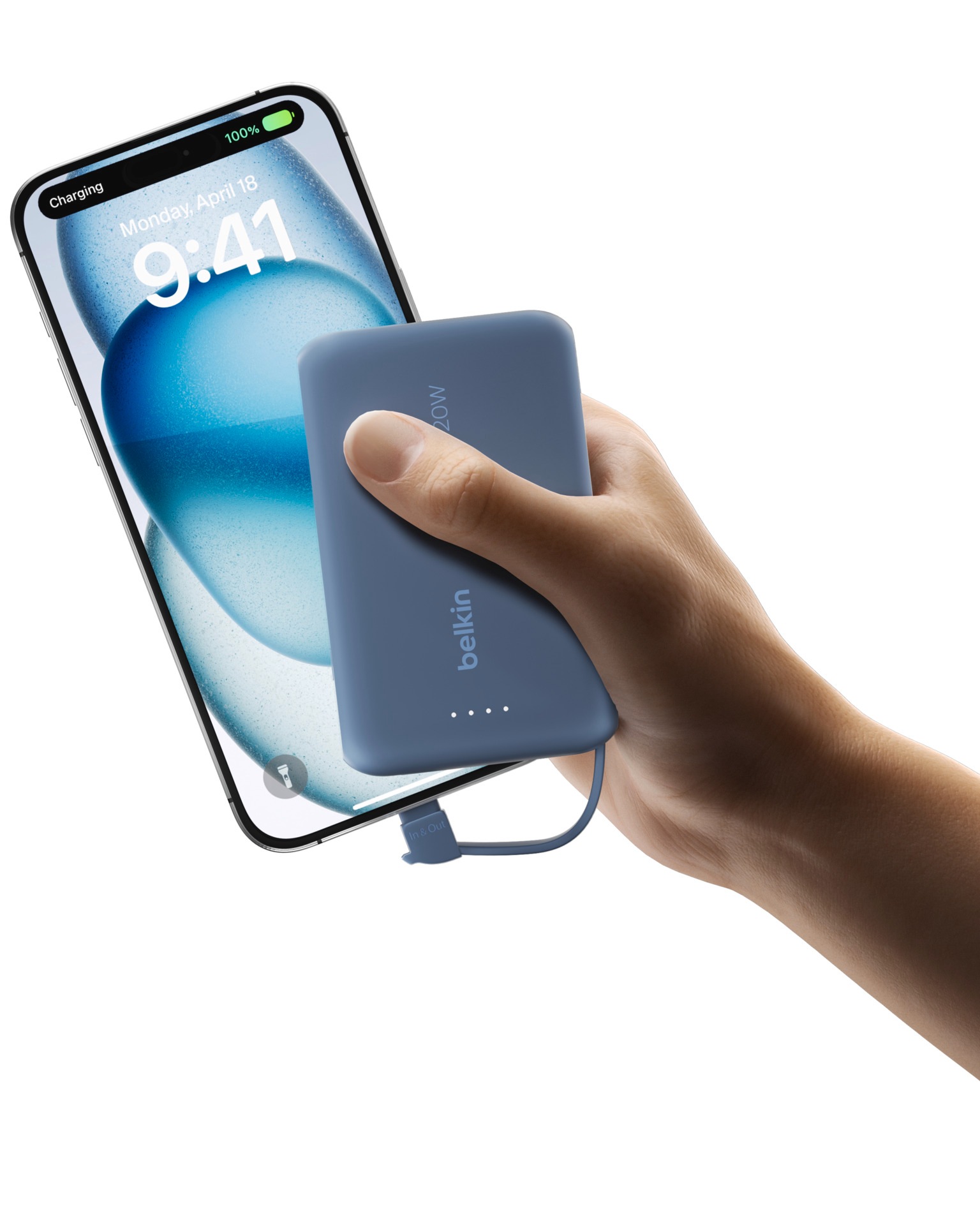 Belkin Powerbank »BoostCharge Power Bank 10K mit integrierten Kabeln«, Belkin BOOST CHARGE Power Delivery Powerbank 10.000mAh, white