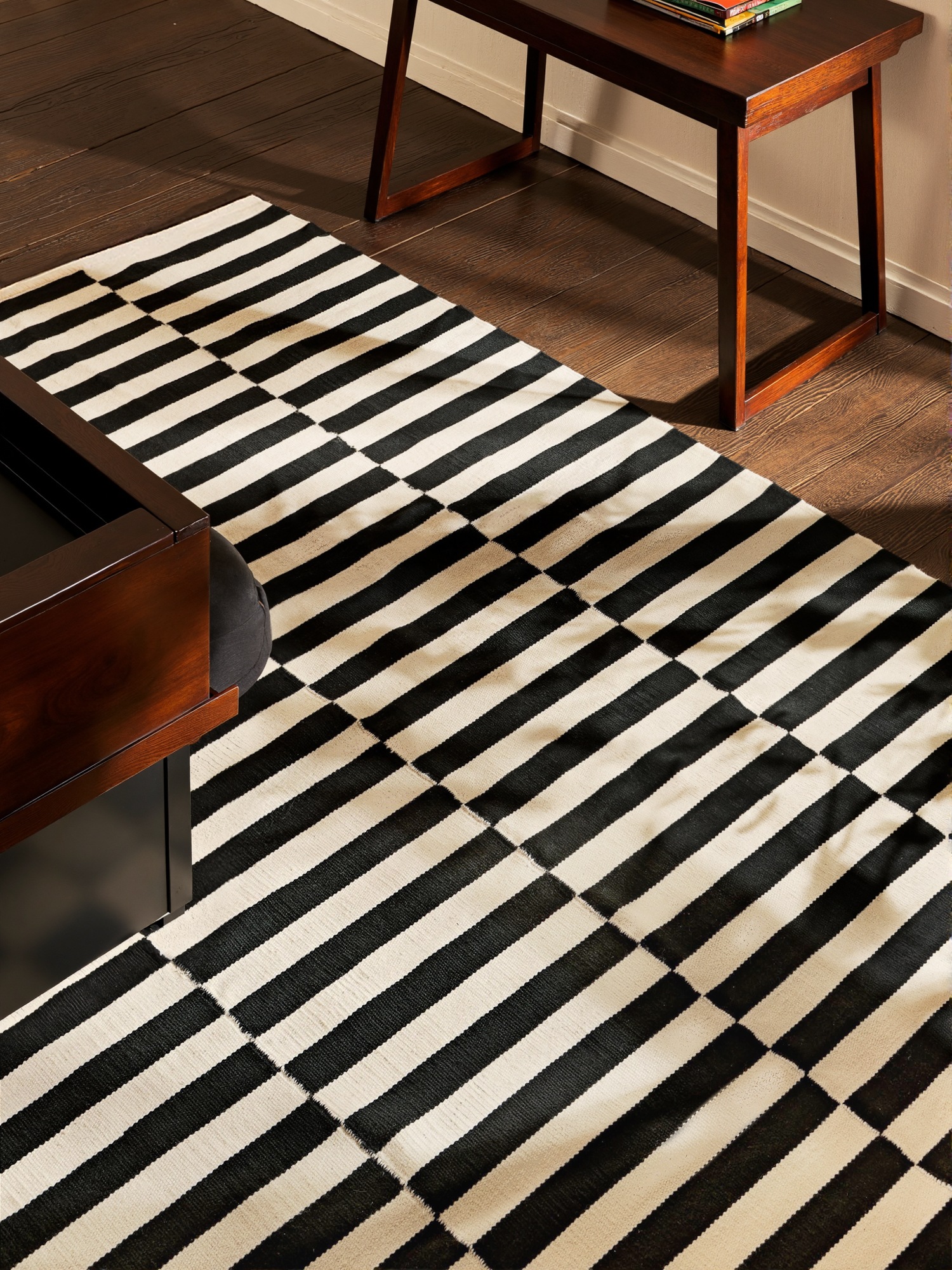 HANSE Home Wollteppich »Donna, schwarz-weiss«, rechteckig, 5 mm Höhe, Handgewebt, Wolle, Natur, Läufer, Wohnzimmer, Schlafzimmer, Streifen