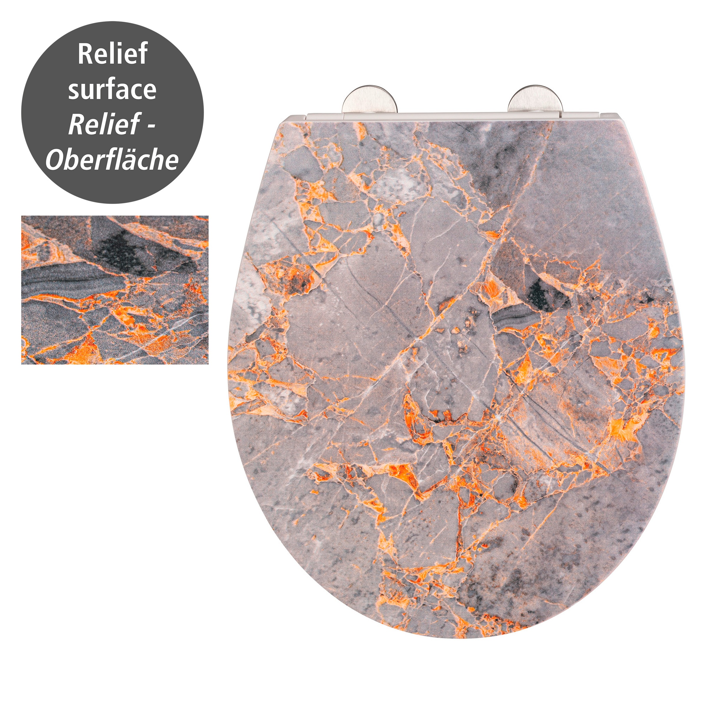 WENKO WC-Sitz »Grey Marble«, mit Relief, aus antibakteriellem Duroplast