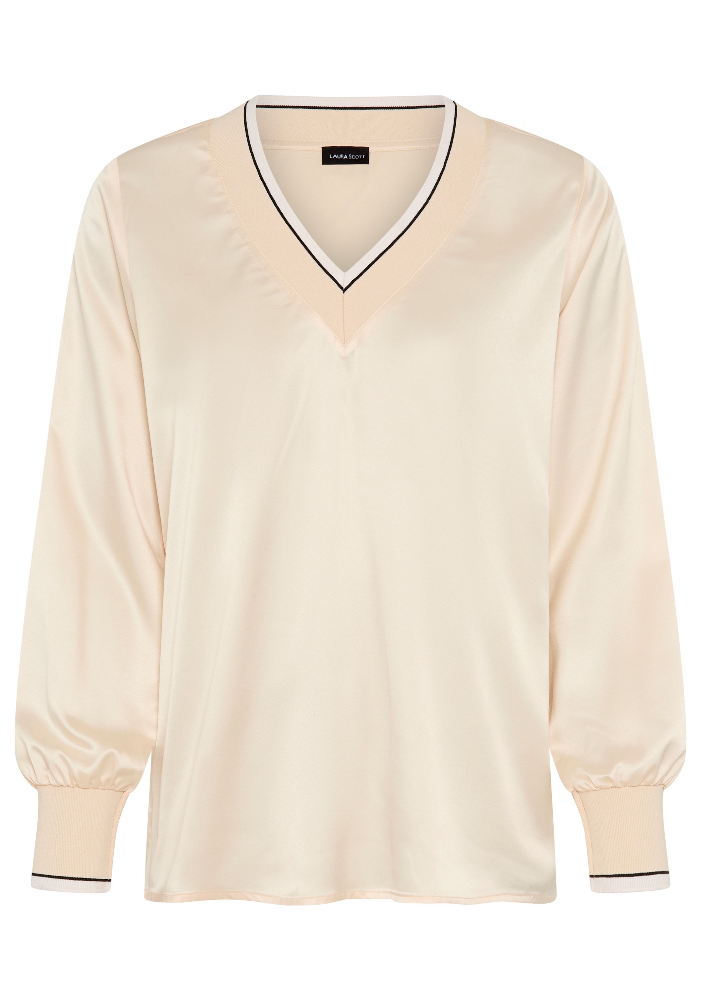 Laura Scott Satinbluse Langarm mit Rippbündchen, figurumspielende Passform