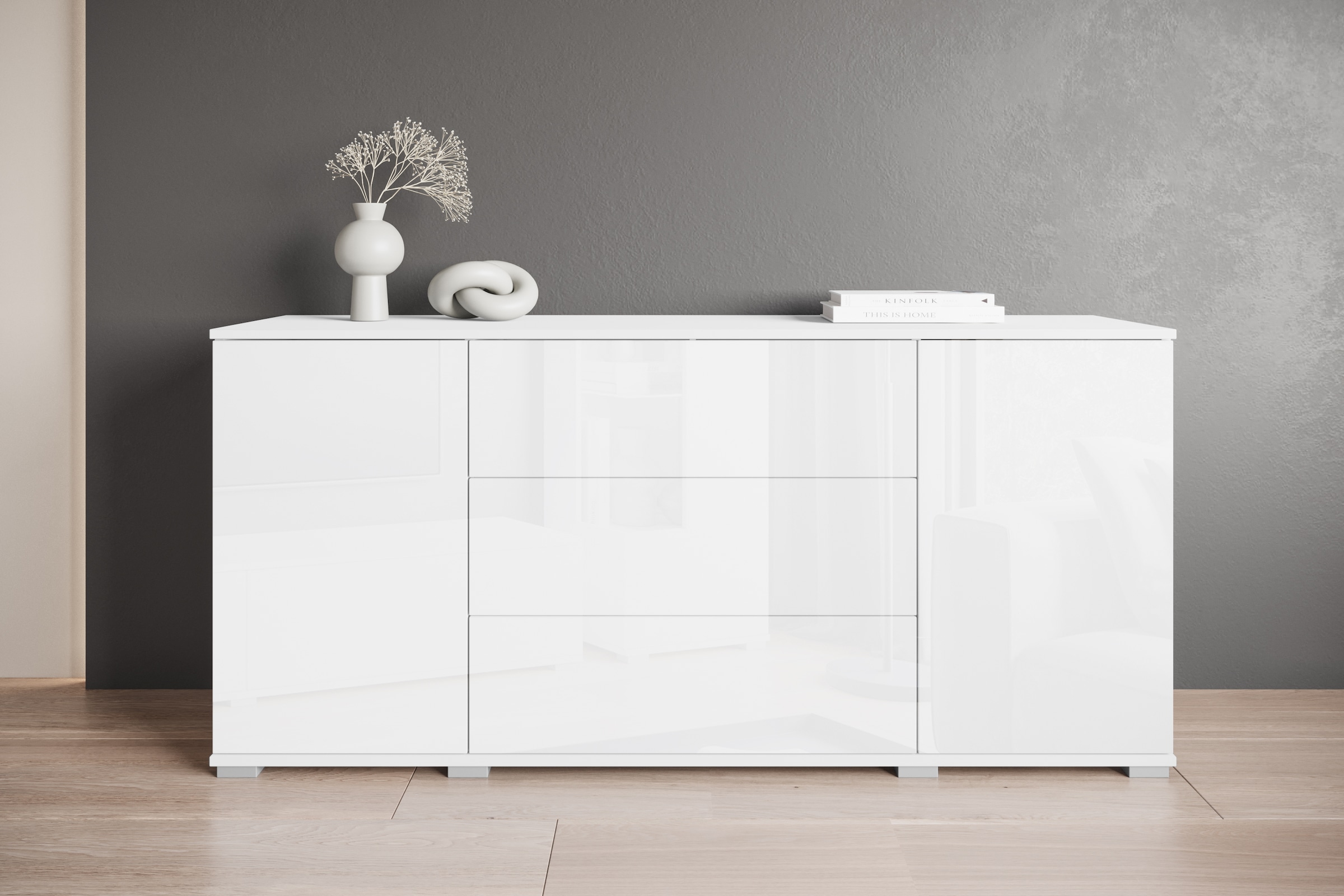INOSIGN Sideboard »Kenia, Kommode für das Schlafzimmer/Wohnzimmer«, (1 St.), Modernes Sideboard mit 3 Schubladen und 4 Fächern, Breite 150 cm