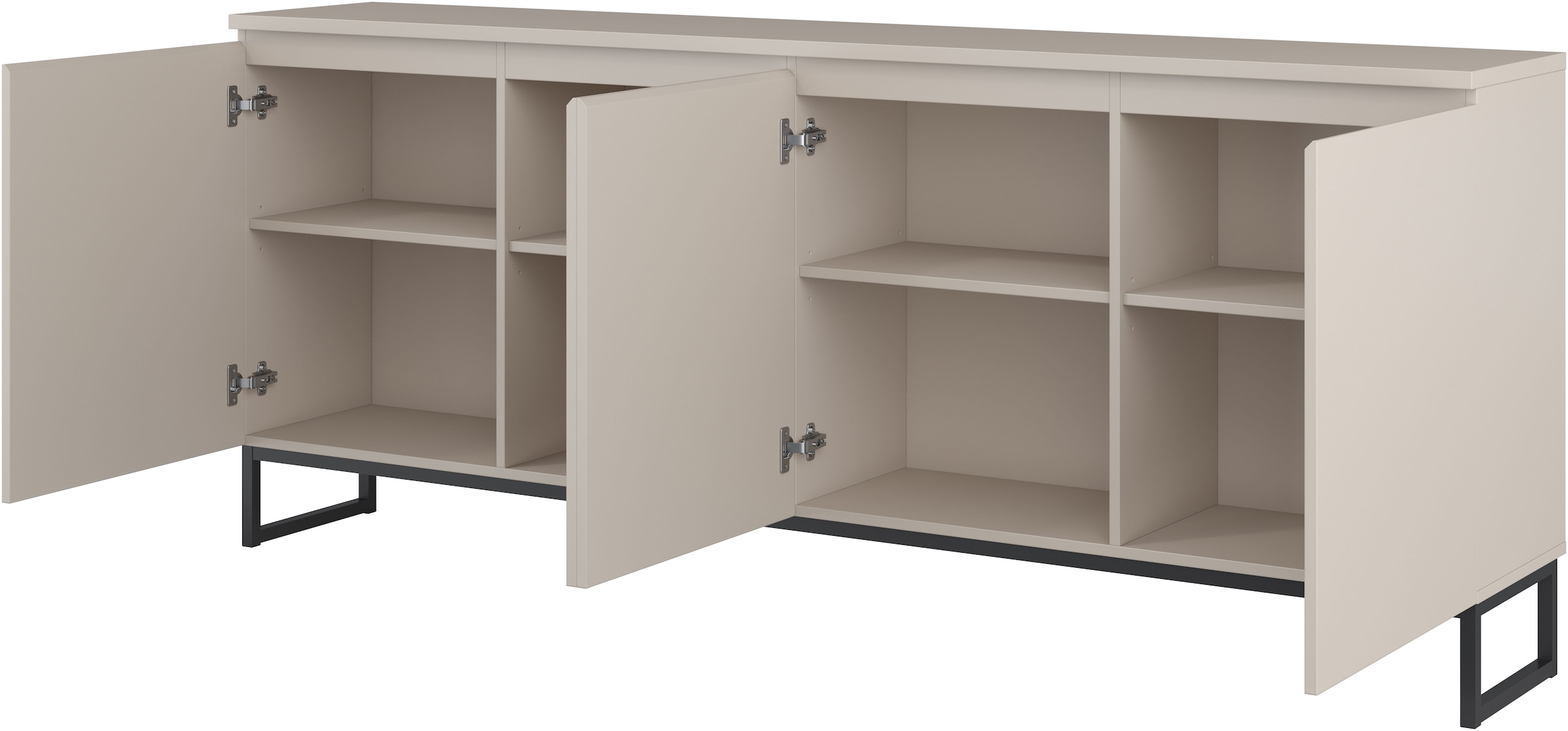 OTTO home Sideboard »Modo II, Breite 200 cm, moderne grifflose Kommode 4Türen« Anrichte mit viel Stauraum, Einlegeböden verstellbar, Metallkufen