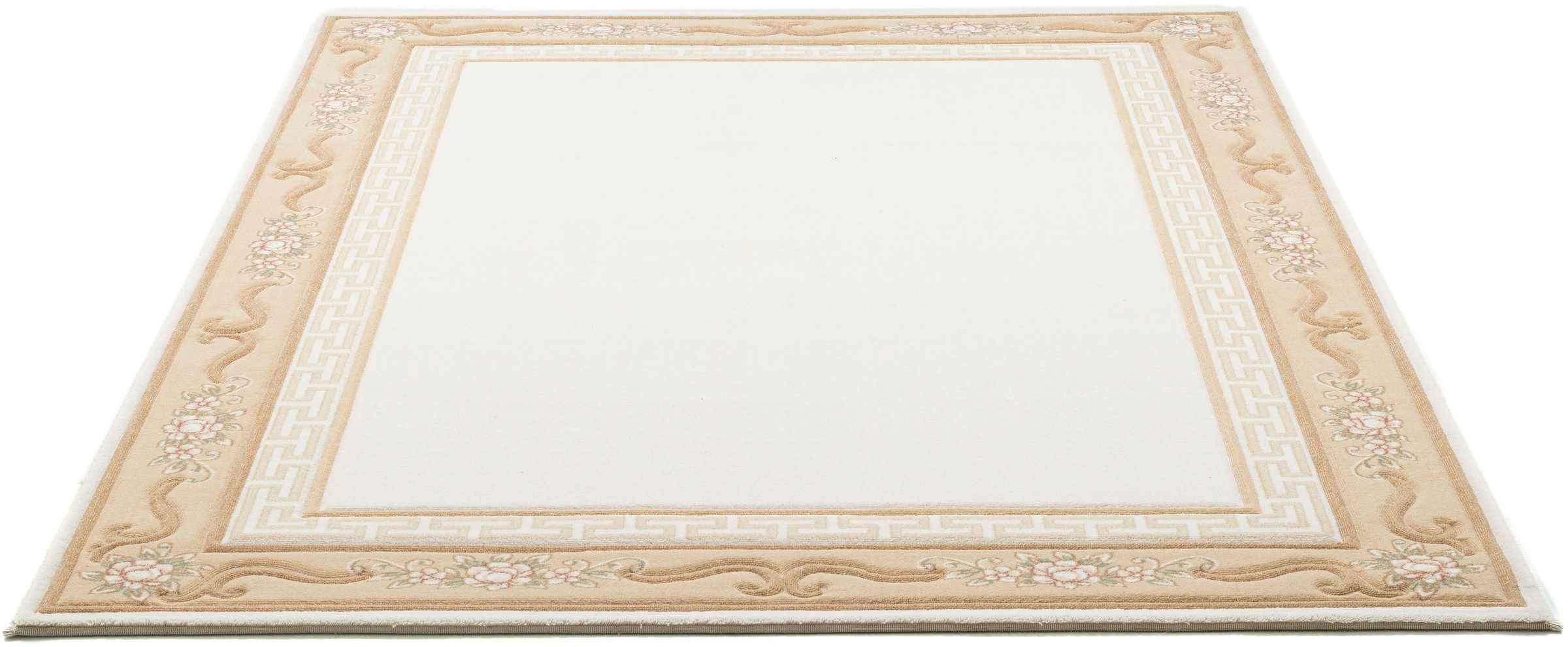 THEKO Wollteppich »Pelinia 7745«, rechteckig, 12 mm Höhe, Kurzflor, Uni Farben, mit Bordüre, reine Wolle