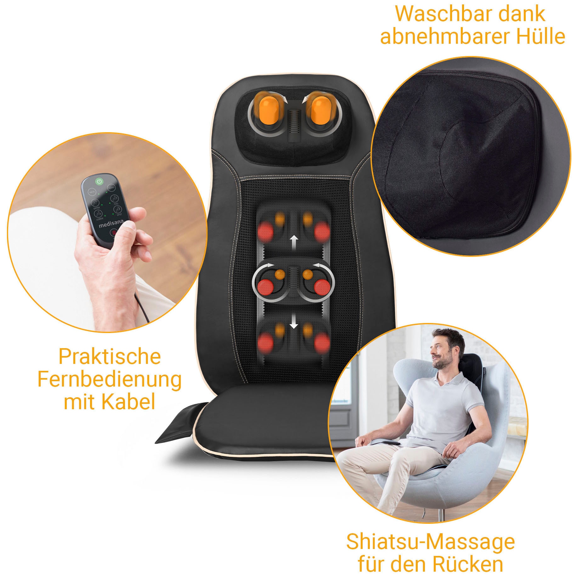 Medisana Shiatsu-Massagesitzauflage »MCN 88930«, 3 Massagezonen, Nackenmassage, Rotlicht-/Wärmefunktion, waschb. Bezug