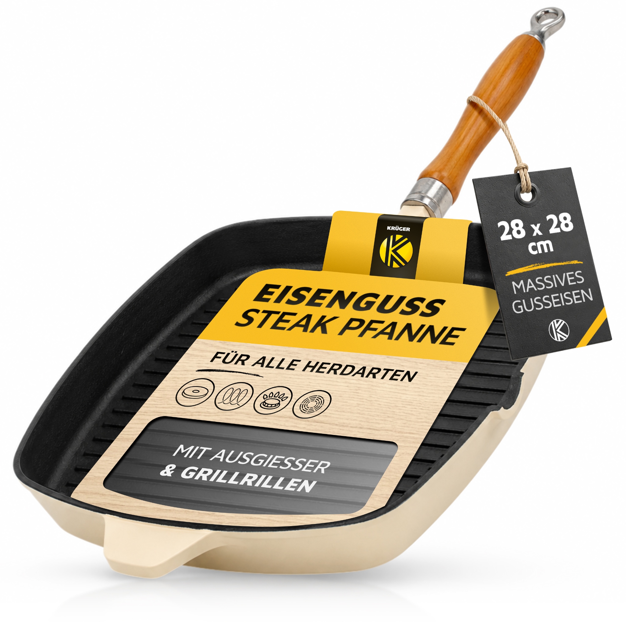 Krüger Steakpfanne »Einsenguss Grill-/ Steakpfanne SAVANNA, 28 x 28cm« Gusseisen 1 Stk. tlg. für Induktions-Kochfelder geeignet