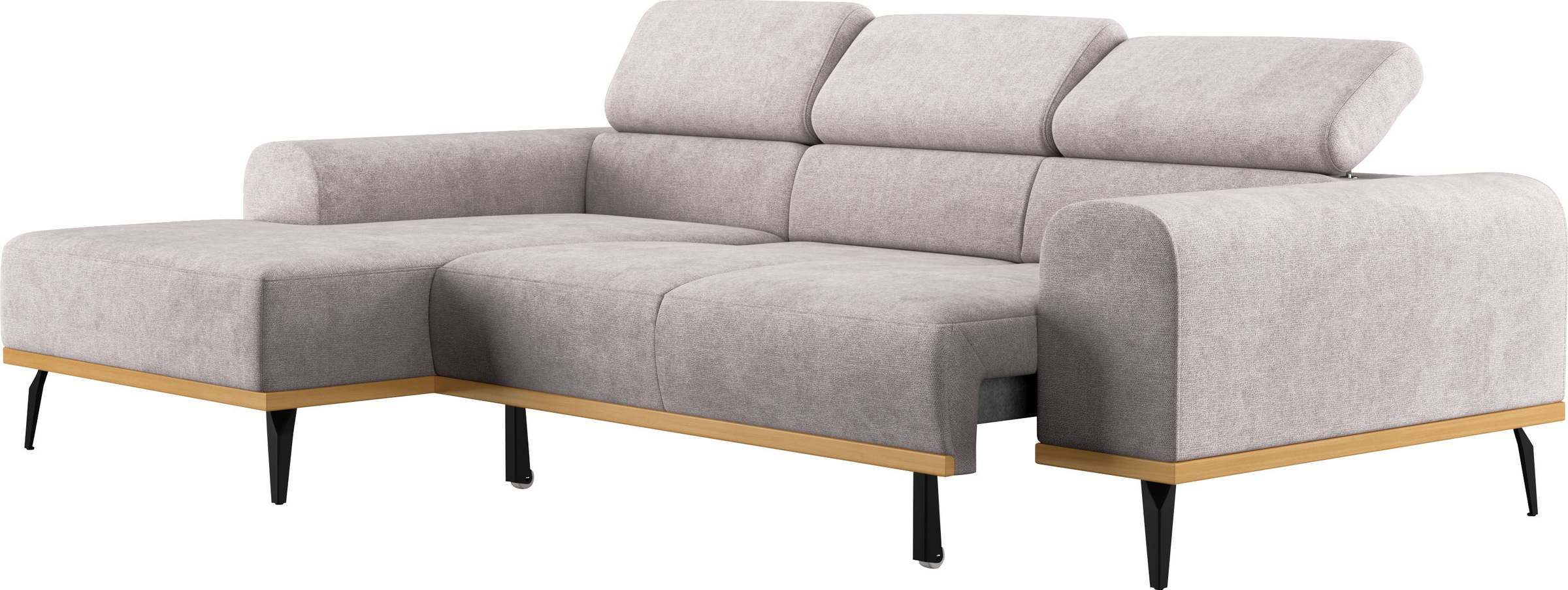Places of Style Ecksofa »Carlo L-Form«, mit Kopfteilverstellung & Holz-Rahmenoptik, wahlweise Relaxfunktion
