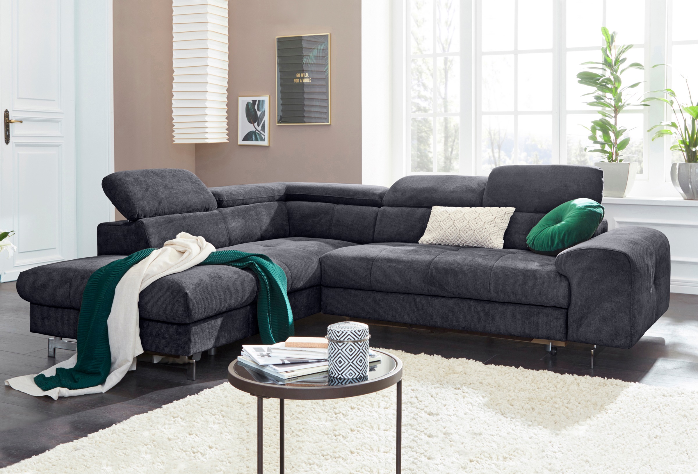 COTTA Polstergarnitur »Chef L-Form«, (Set, 2 tlg.), Set bestehend aus: Ecksofa mit Kopfteilverstellung & Hocker