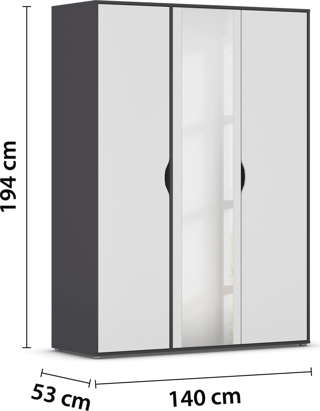 rauch Drehtürenschrank »Kleiderschrank Schrank Garderobe Wäscheschrank NARAI mit Spiegel«, (in 3 verschiedenen Ausstattungen BASIC/CLASSIC/PREMIUM), Griffausfräsungen für eine grifflose Optik TOPSELLER MADE IN GERMANY