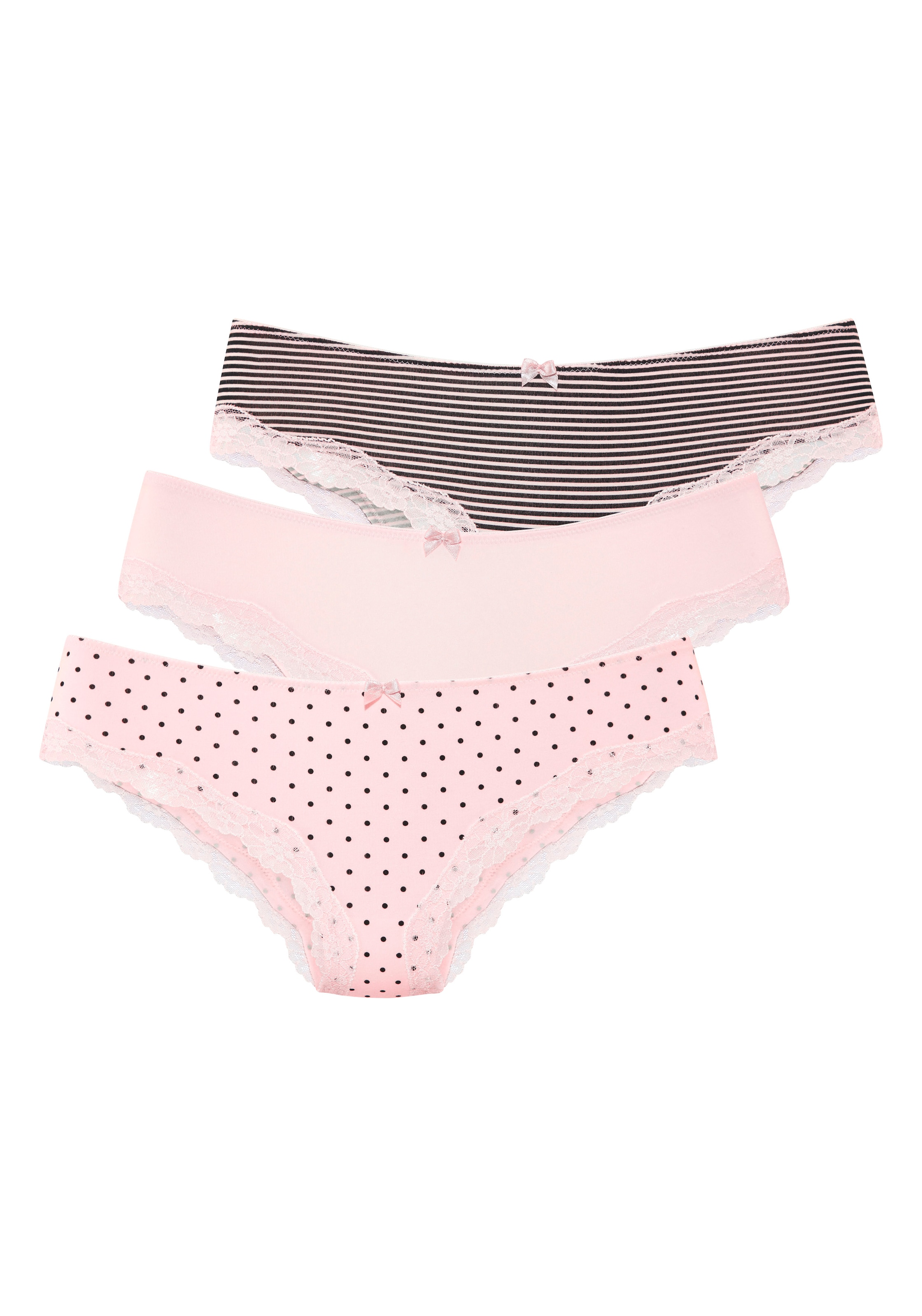 LASCANA Slip 3er-Pack,  aus elastischer Baumwolle mit zarter Spitze