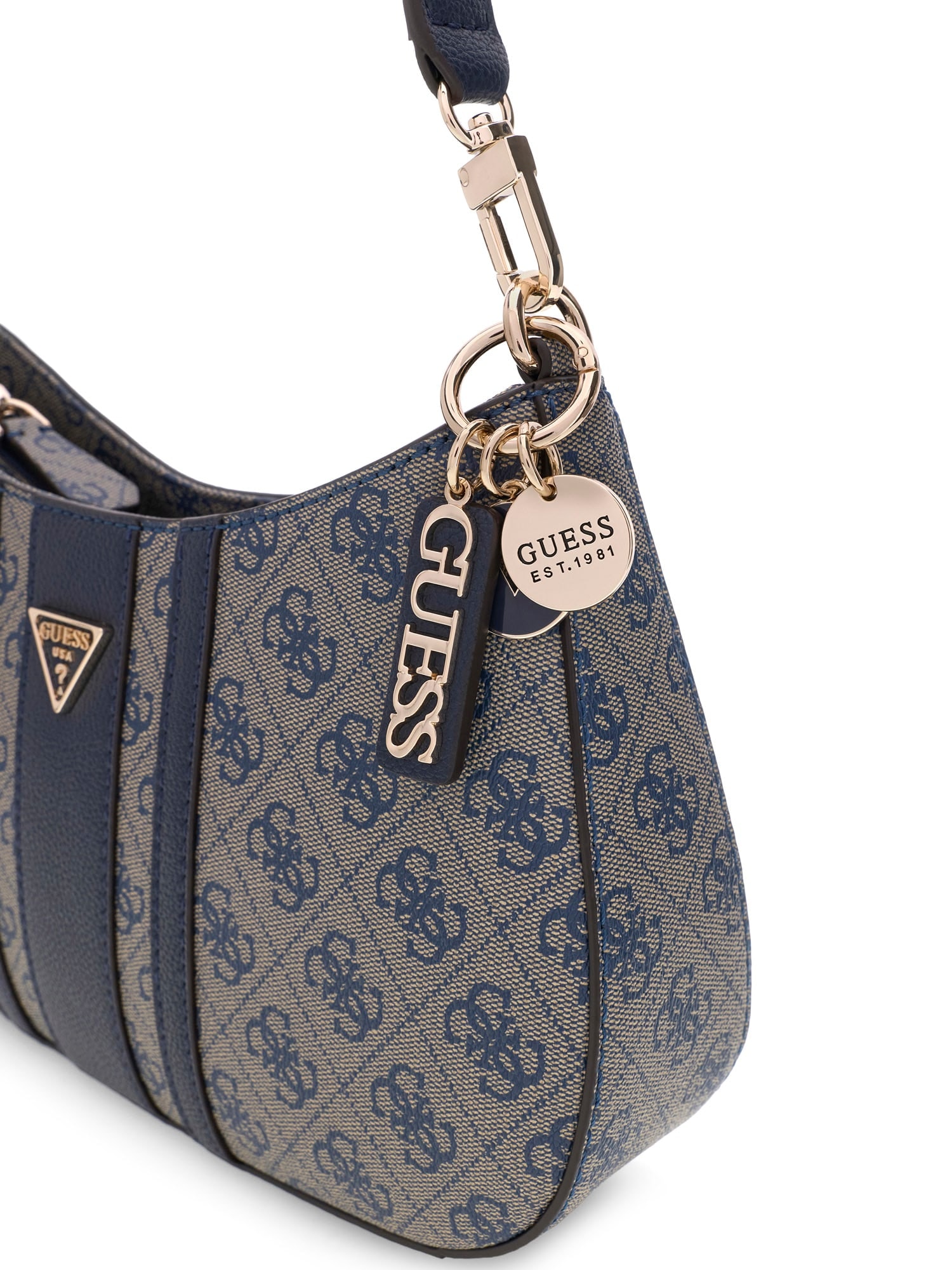 Guess Schultertasche »NOELLE II TOP ZIP SHOULDER BAG« Damen Henkeltasche, Handtasche mit Anhängern