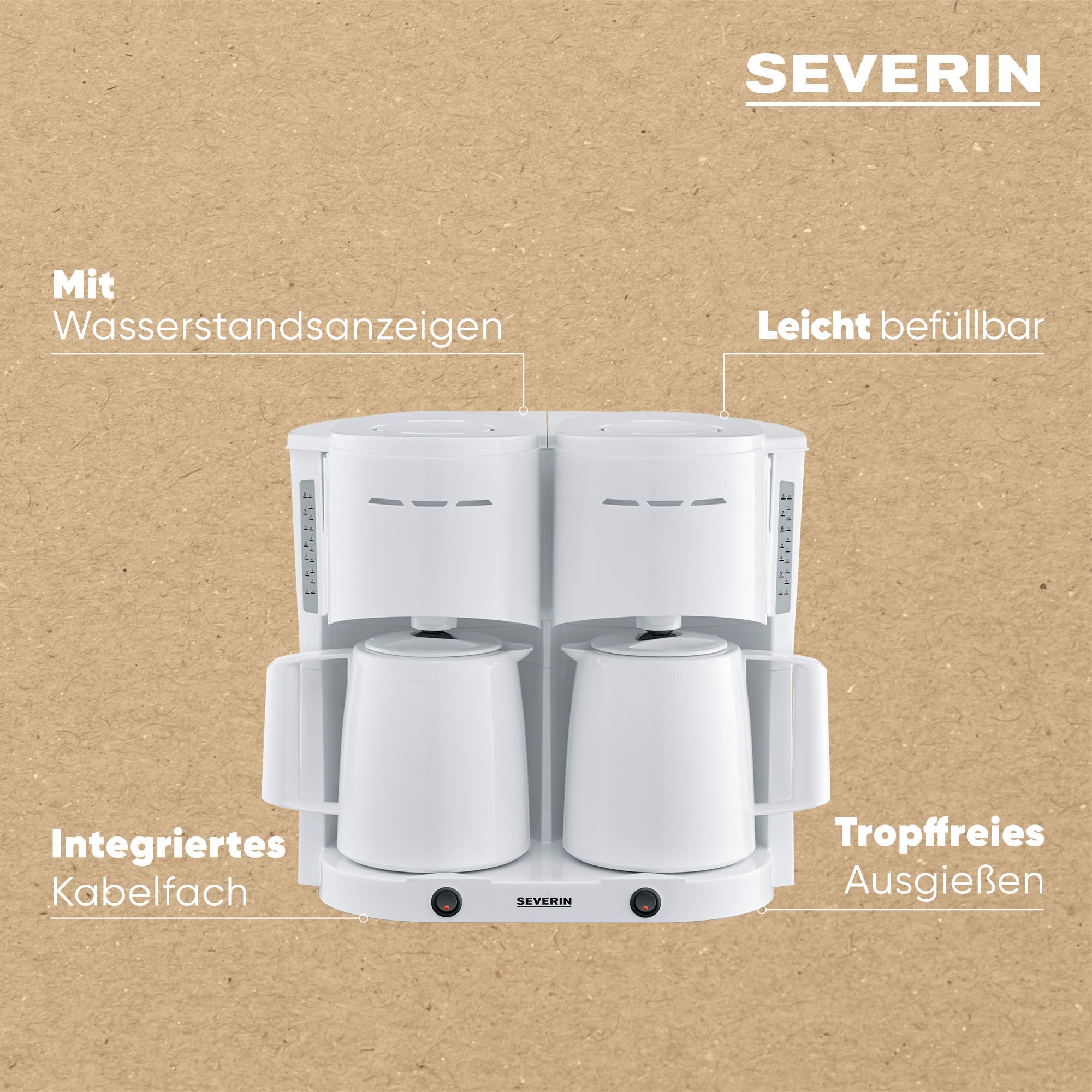 Severin Filterkaffeemaschine »KA 9314 Duo-Filterkaffeemaschine mit 2 Thermokannen« 1 l Kaffeekanne Papierfilter 1x4