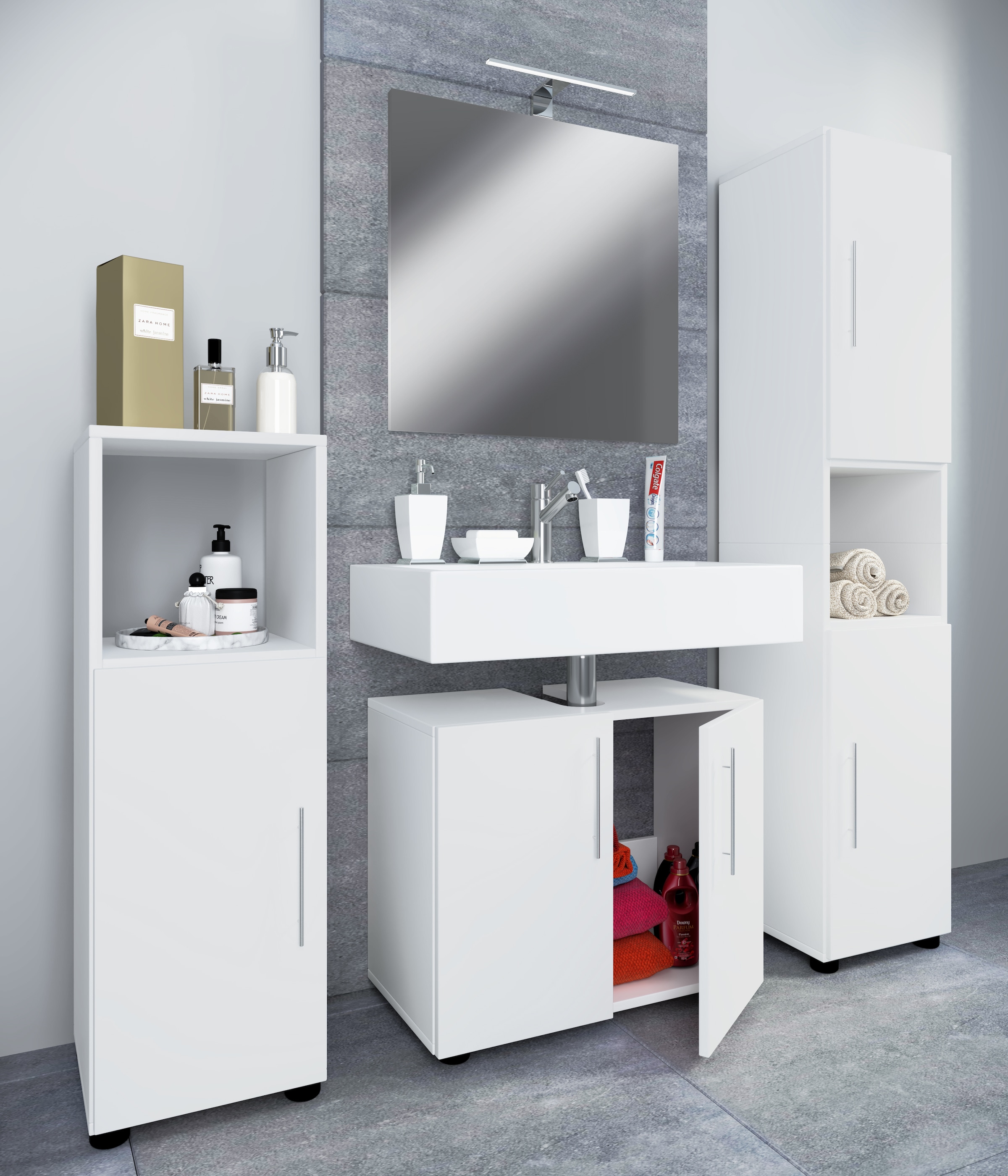 VCM Badmöbel-Set »4-tlg. Badmöbel Set Komplett Badschrank Flandu II« 4 Stk. tlg.