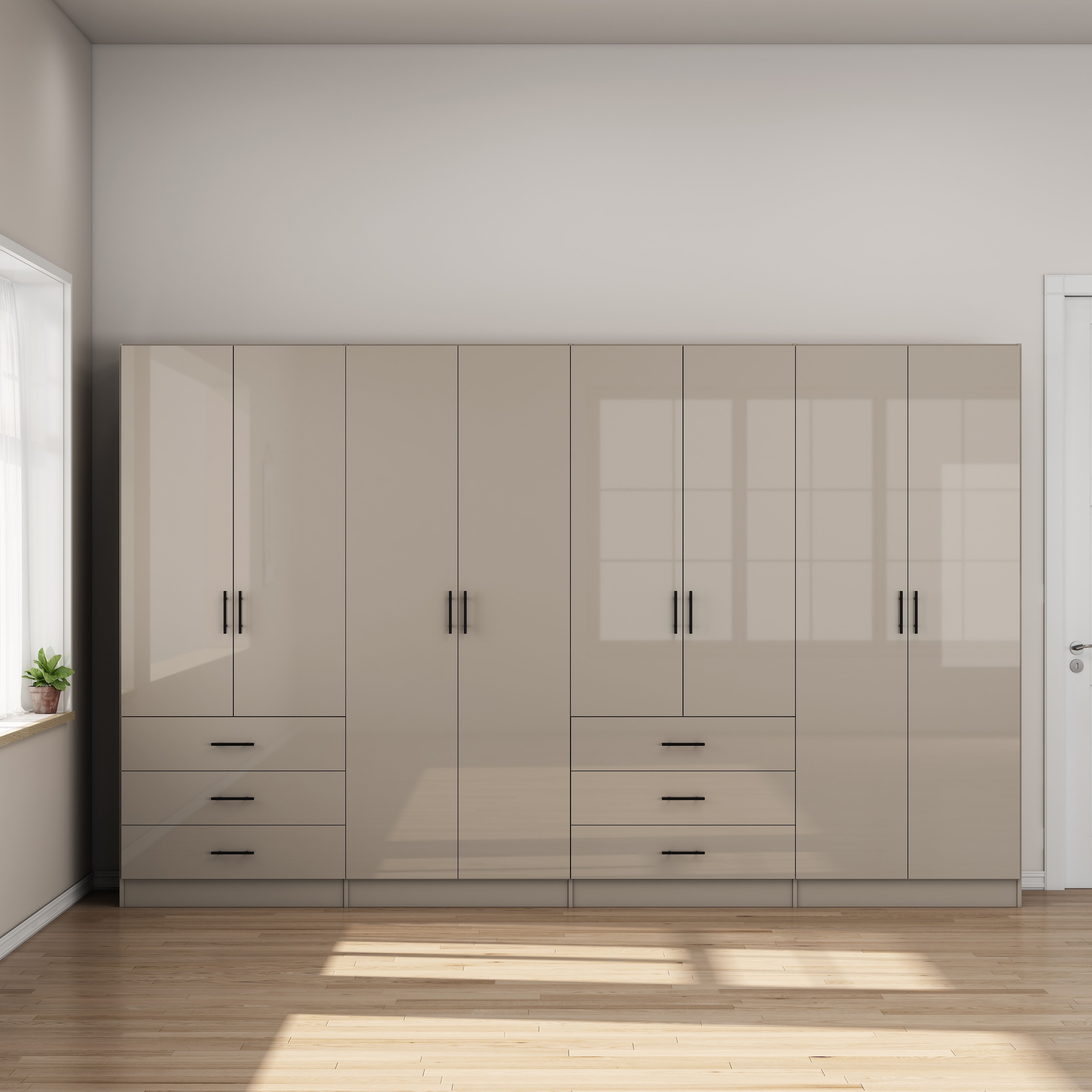 OTTO home Kleiderschrank »Trento Schlafzimmerschrank Garderobe hochglanz« Schrank mit 8 Türen und 6 Schubladen, hochglänzende Fronten