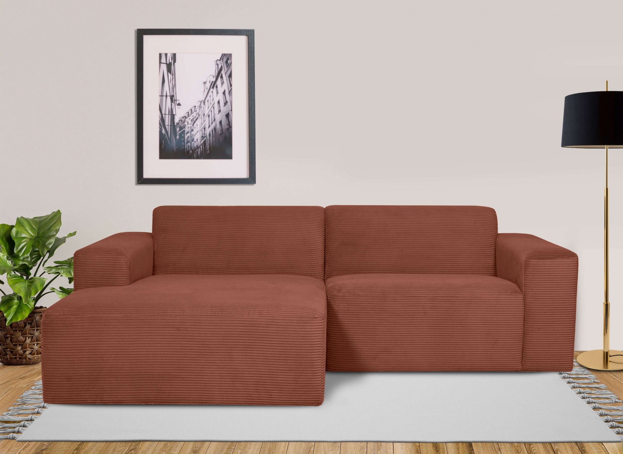INOSIGN Ecksofa »Koa,228cm, L-Form, Modulsofa, Webstoff, Cord, Struktur«, Designsofa, weicher Lounge-Sitzkomfort, Welleunterfederung, bodentief