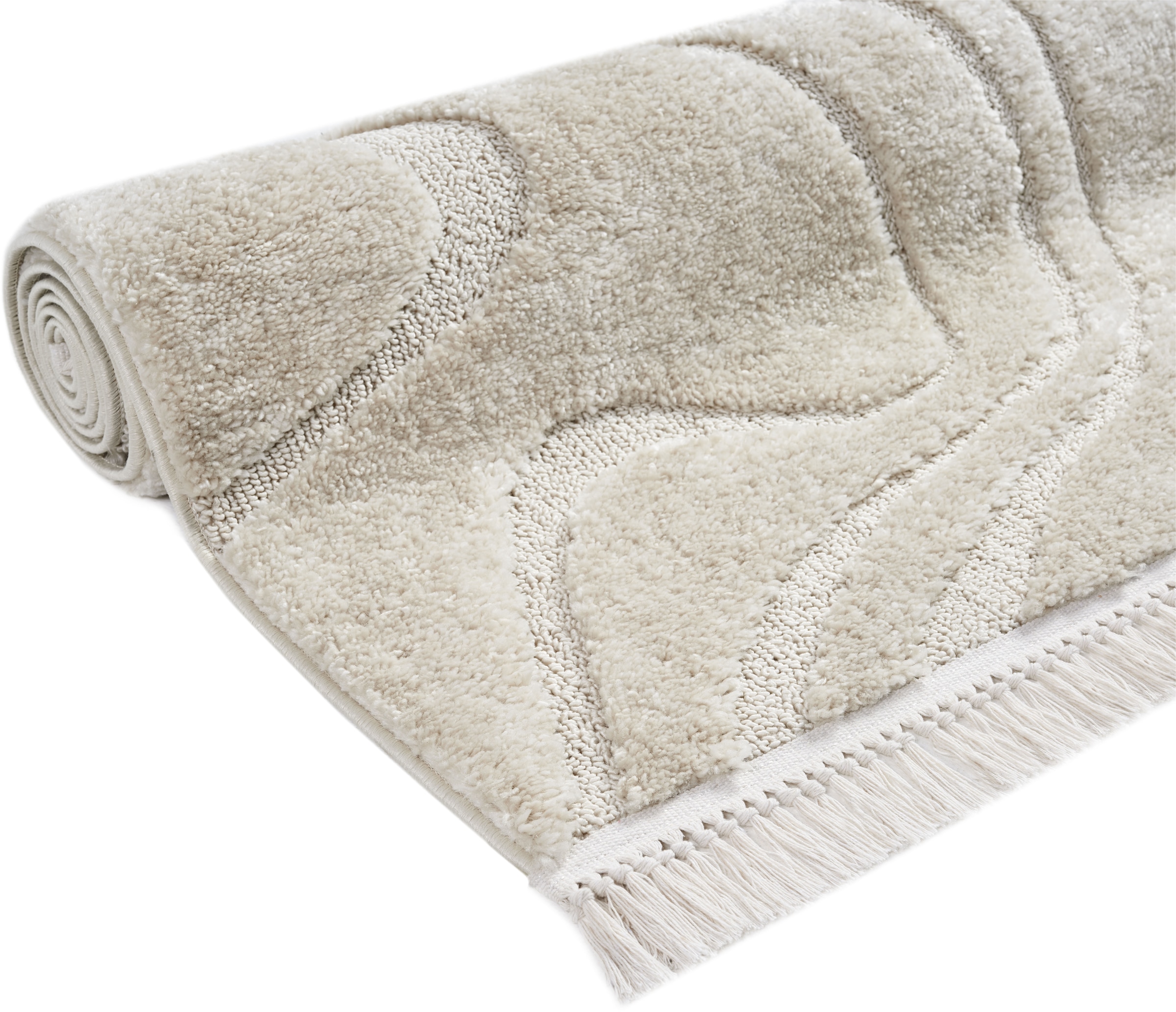   Teppich »Ember mit Fransen, Wellen Design« rechteckig 20 mm Höhe Boho, 3D Optik, Scandi, Hoch-Tief, Wohnzimmer, Schlafzimmer