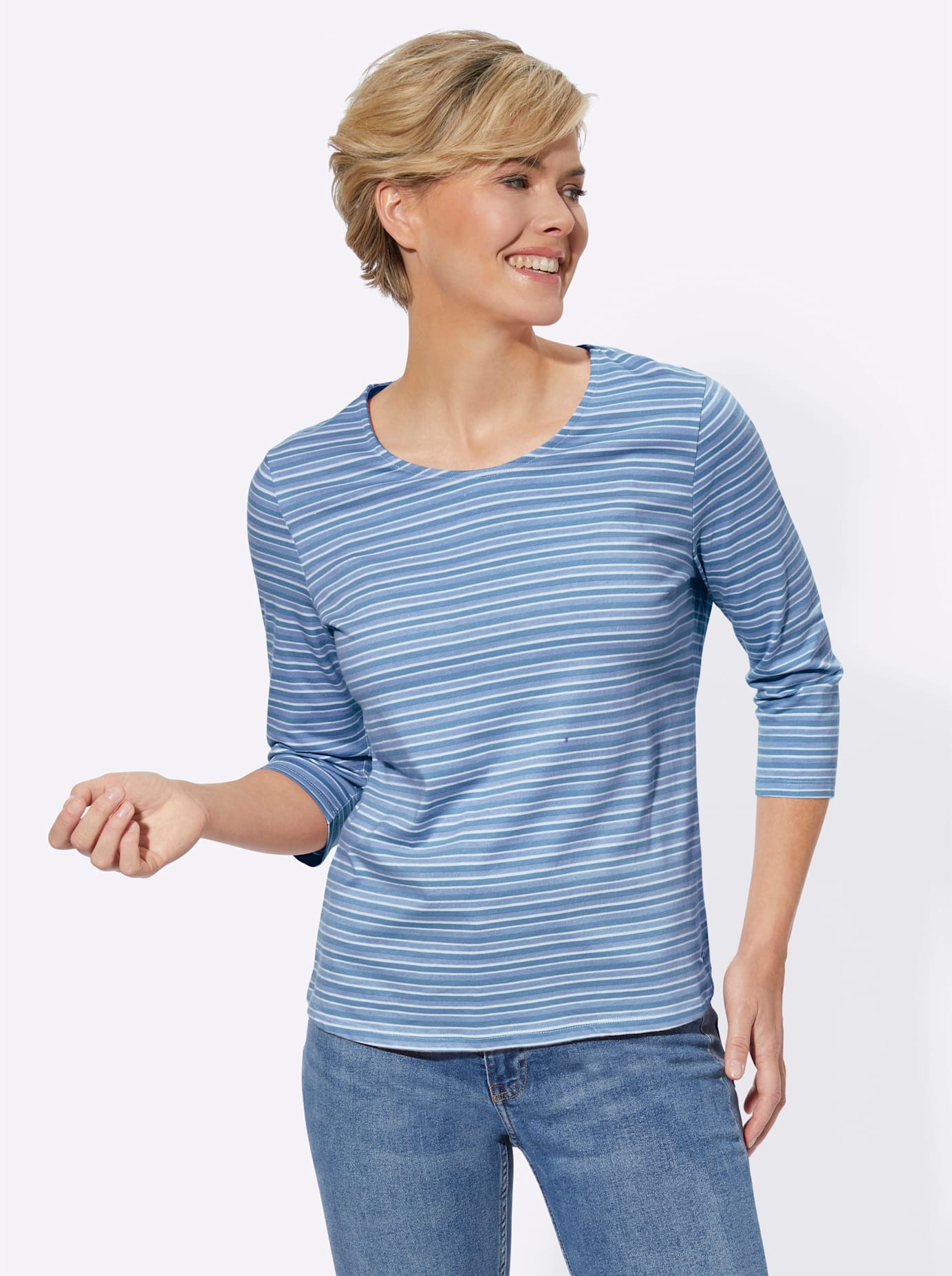 Casual Looks Damen 3/4-Arm-Shirt »Ringelshirt« 1 Stk. tlg. in blau, Größe 54