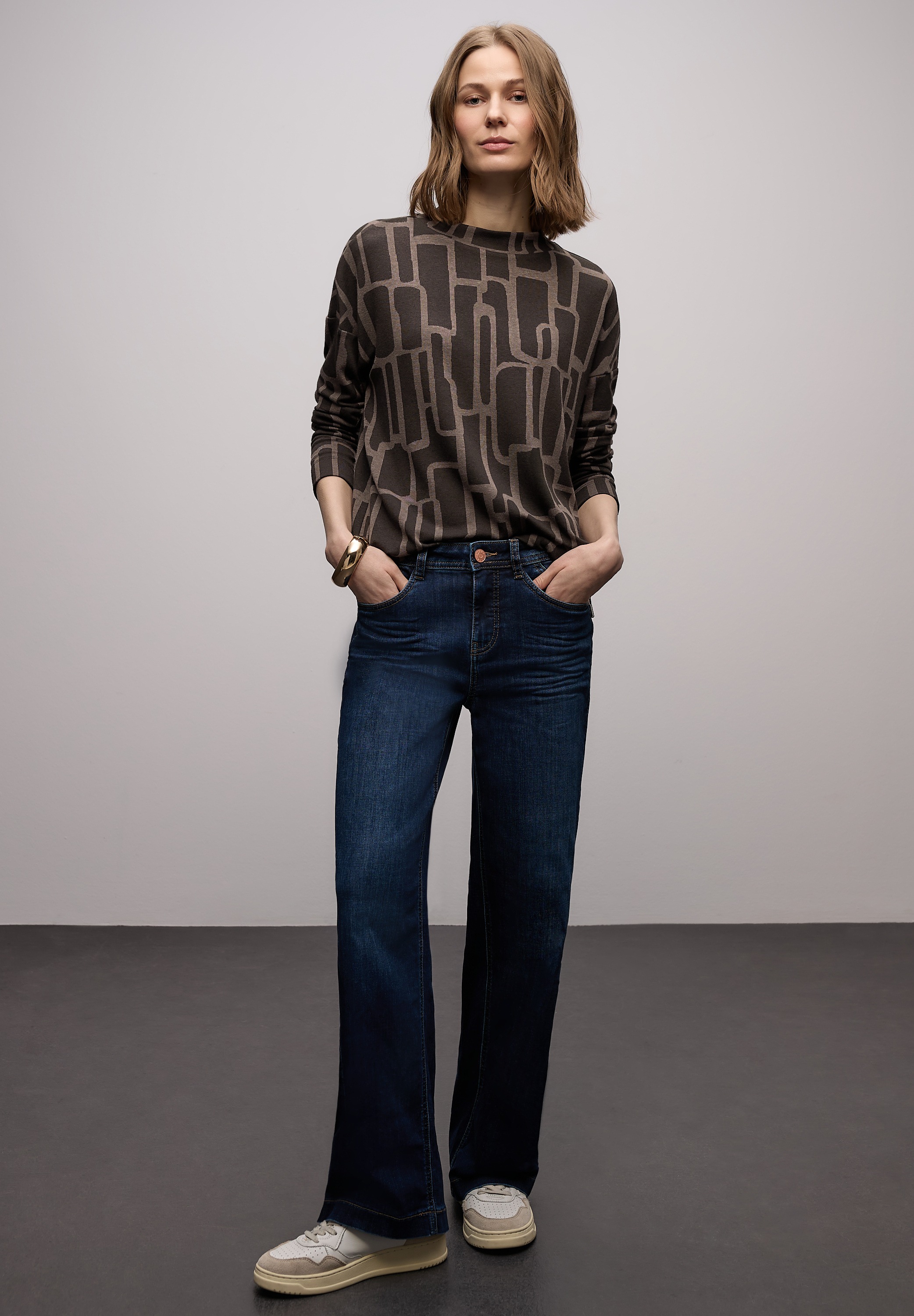 STREET ONE Print-Shirt mit Tunnelzug und grafischem Allover-Print