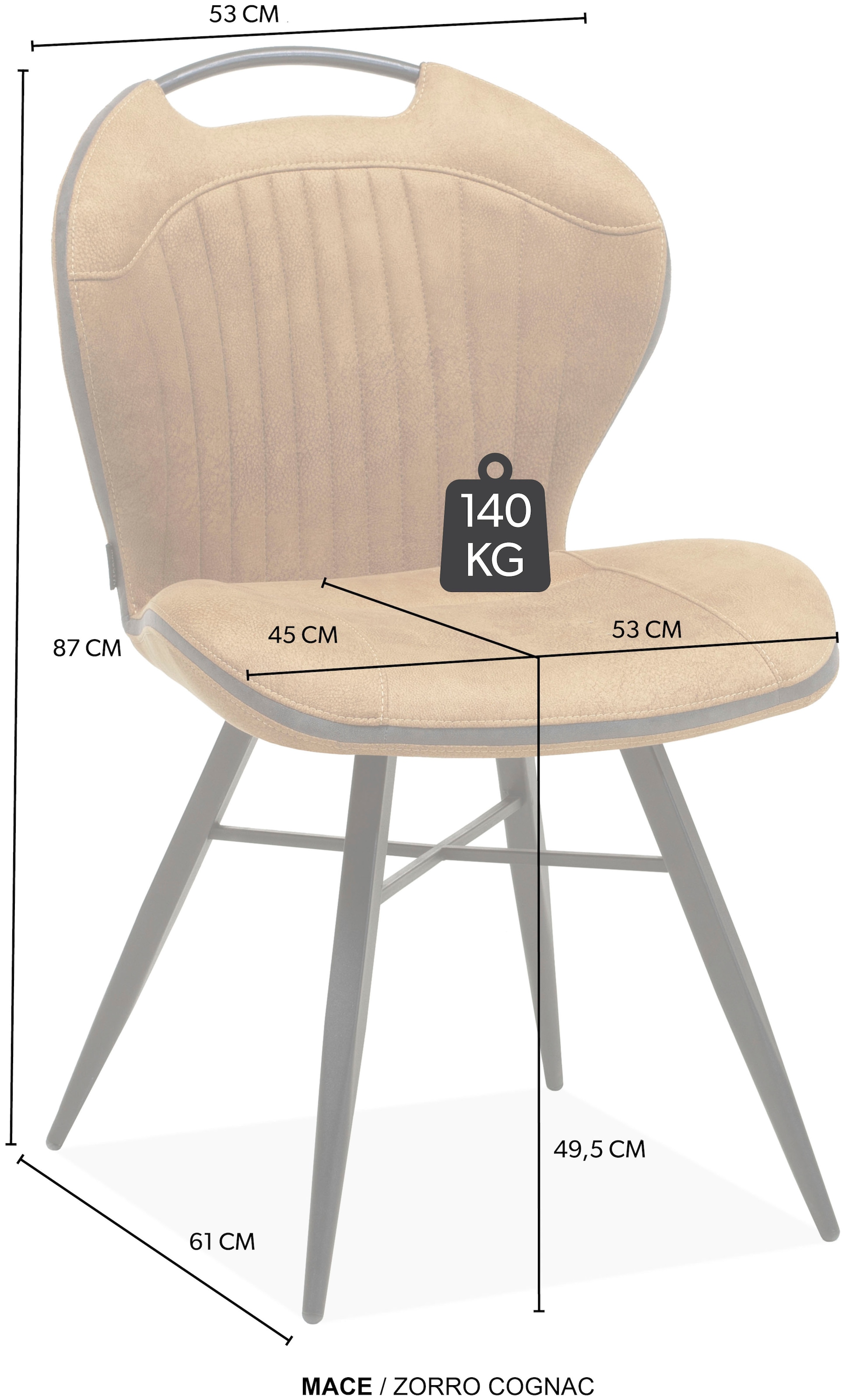 OMG Design Esszimmerstuhl »Mace«, (Set), 2 St., Stoff, Lederoptik, pflegeleicht, mit praktischem Griff